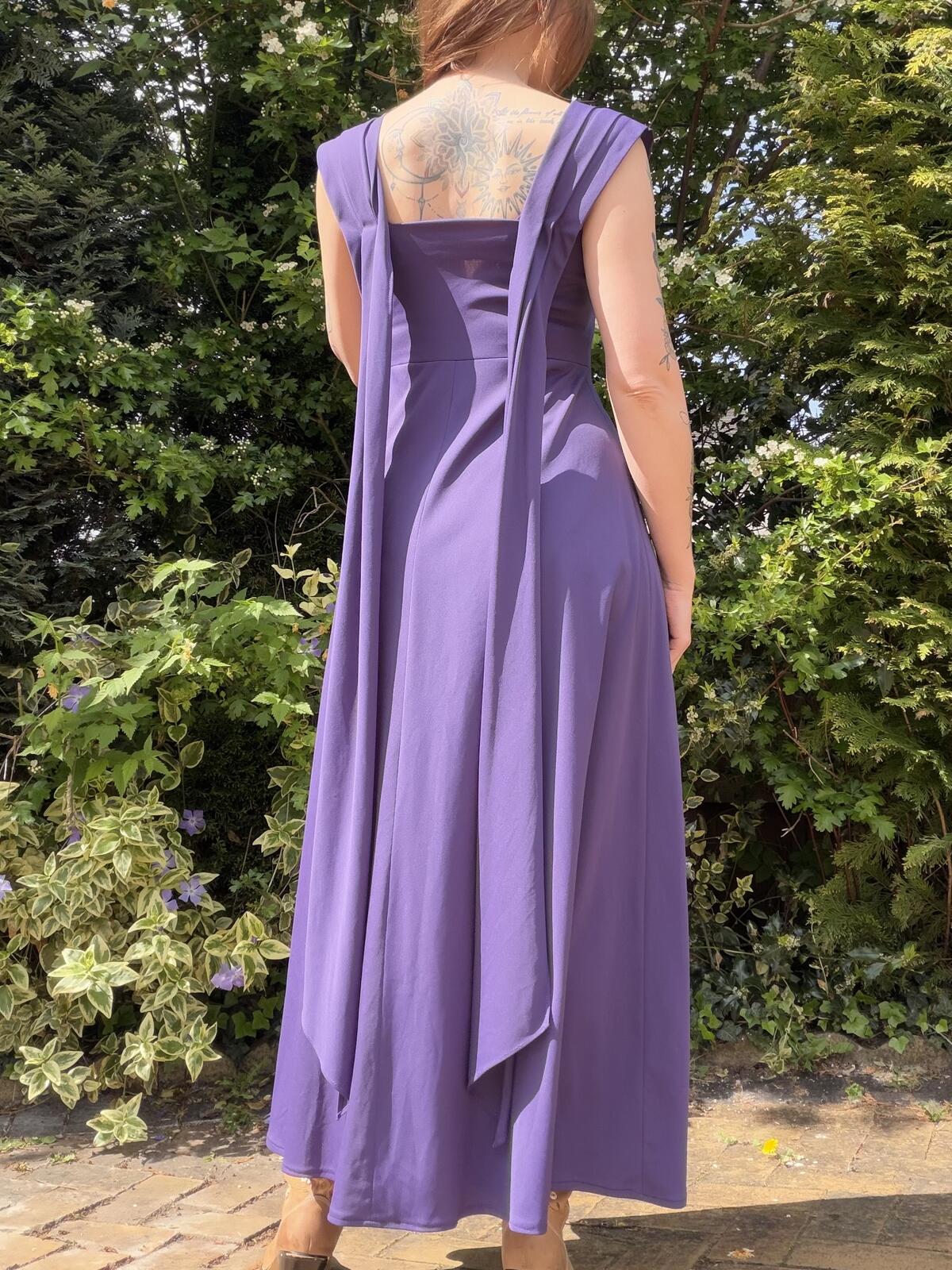 Vintage 1980s Cocktail Dress Purple Maxi Dress with Scarf Detail Size 12