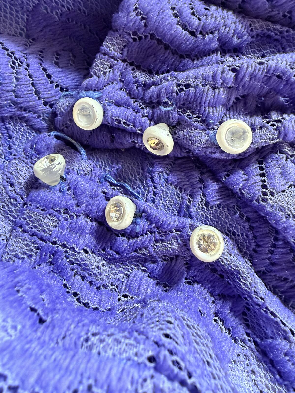 Vintage 1970s Long Dress Purple Lace Long Sleeve High Neck Maxi Dress Size 12