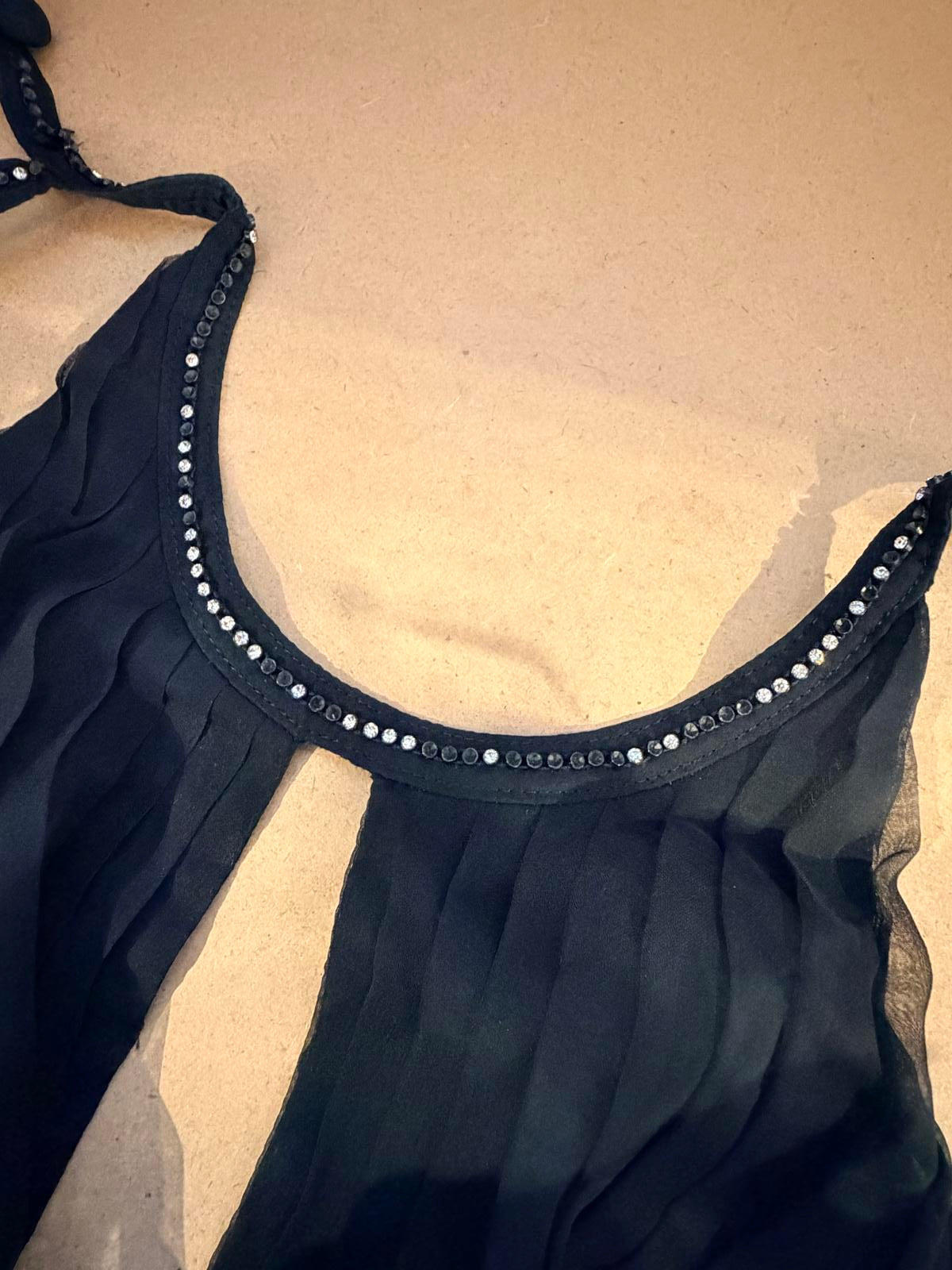 Vintage Black cocktail Dress size 6 Diamanté detail and sheer overlay