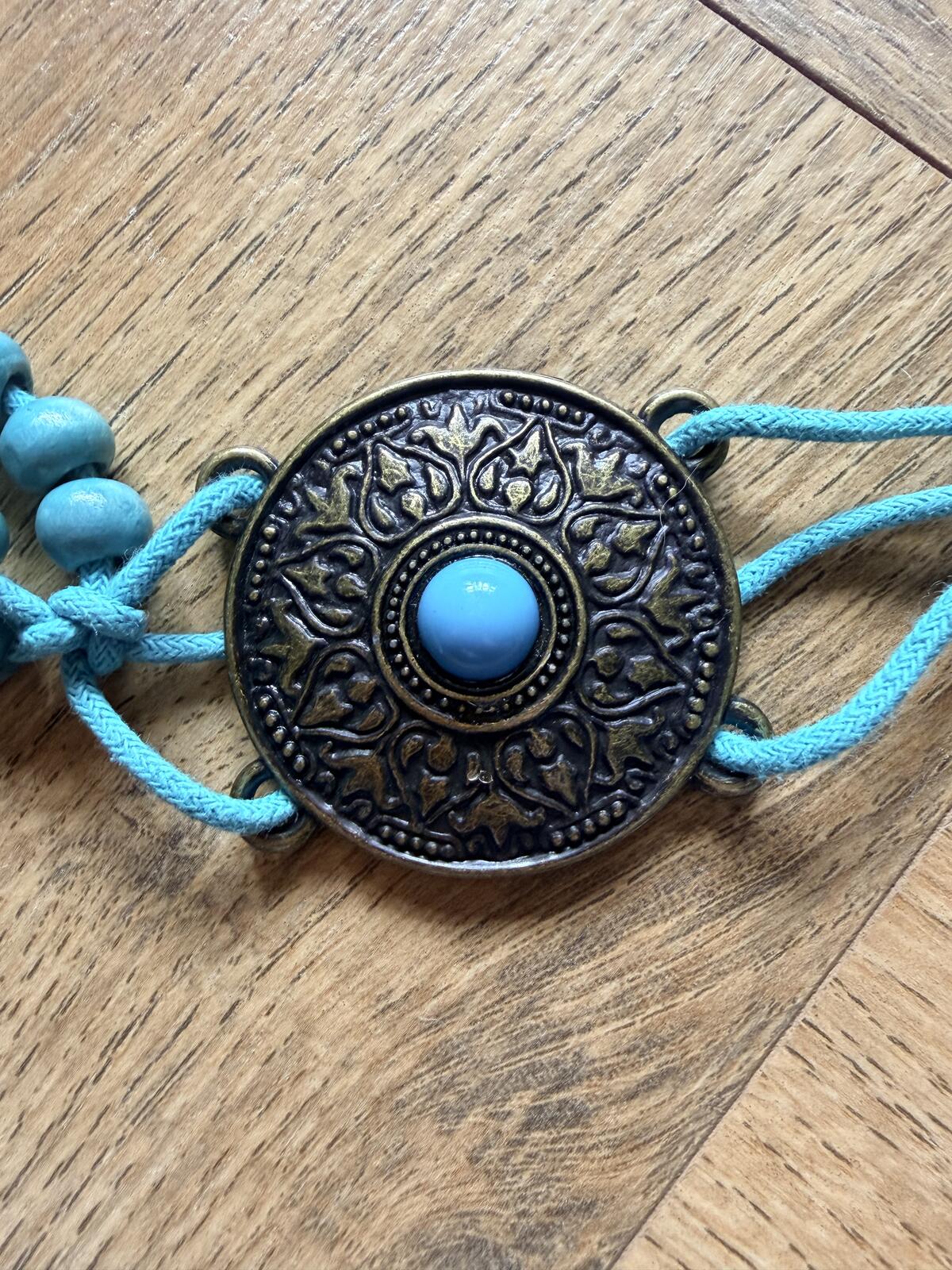Vintage Bohemian Turquoise Beaded Belt with Ornate Metal Medallions