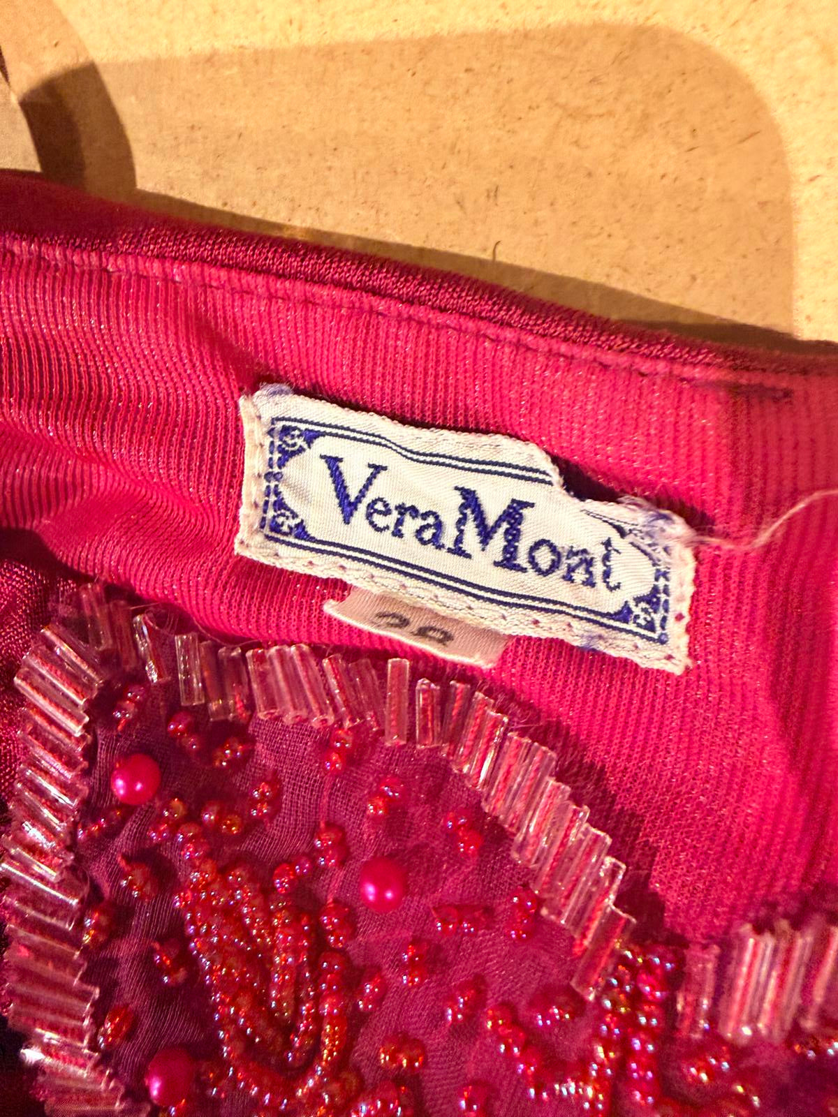 Vintage 1990s cocktail dress by Vera Mont size 10 Burgundy Maxi beaded maxi