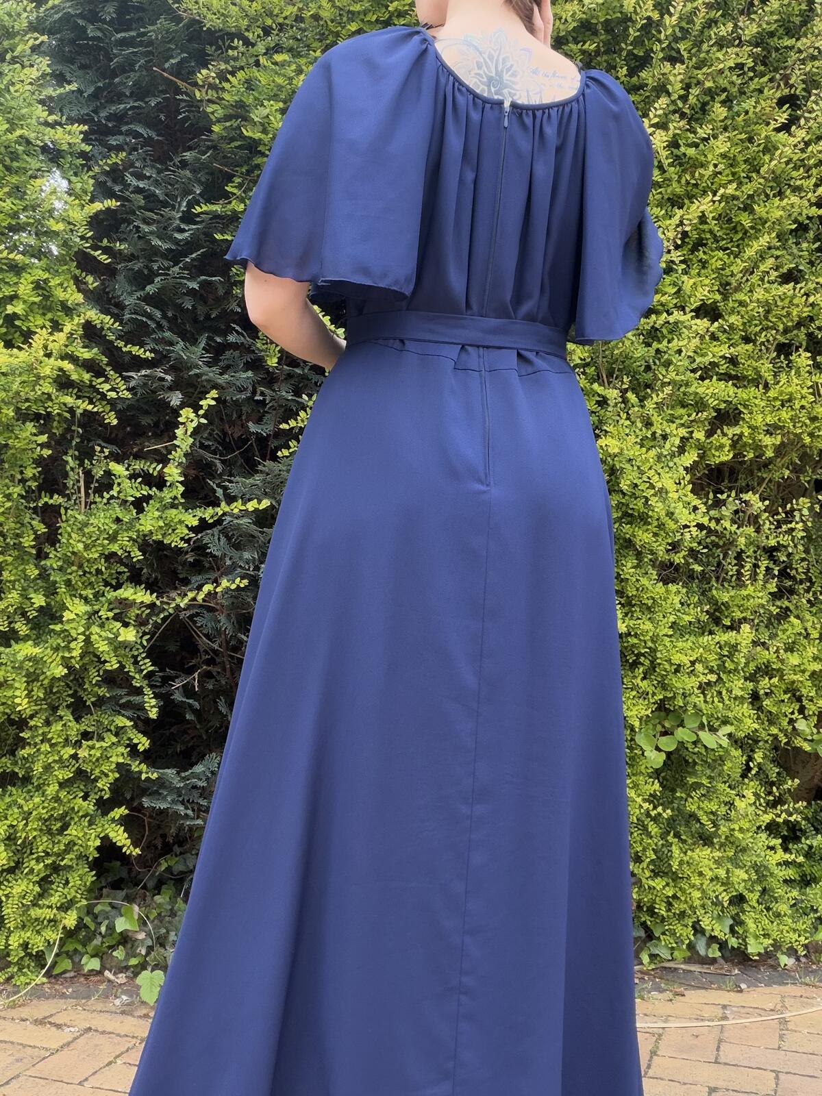 Vintage 1980s Maxi Dress Navy Blue with Embellished Detail Size 20