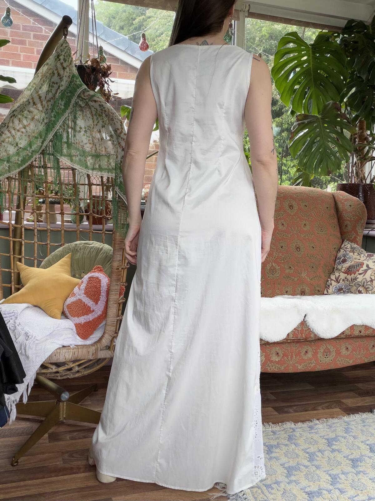 White Lace Maxi Dress Broderie Anglaise Hippie Boho Summer Dress Size 14