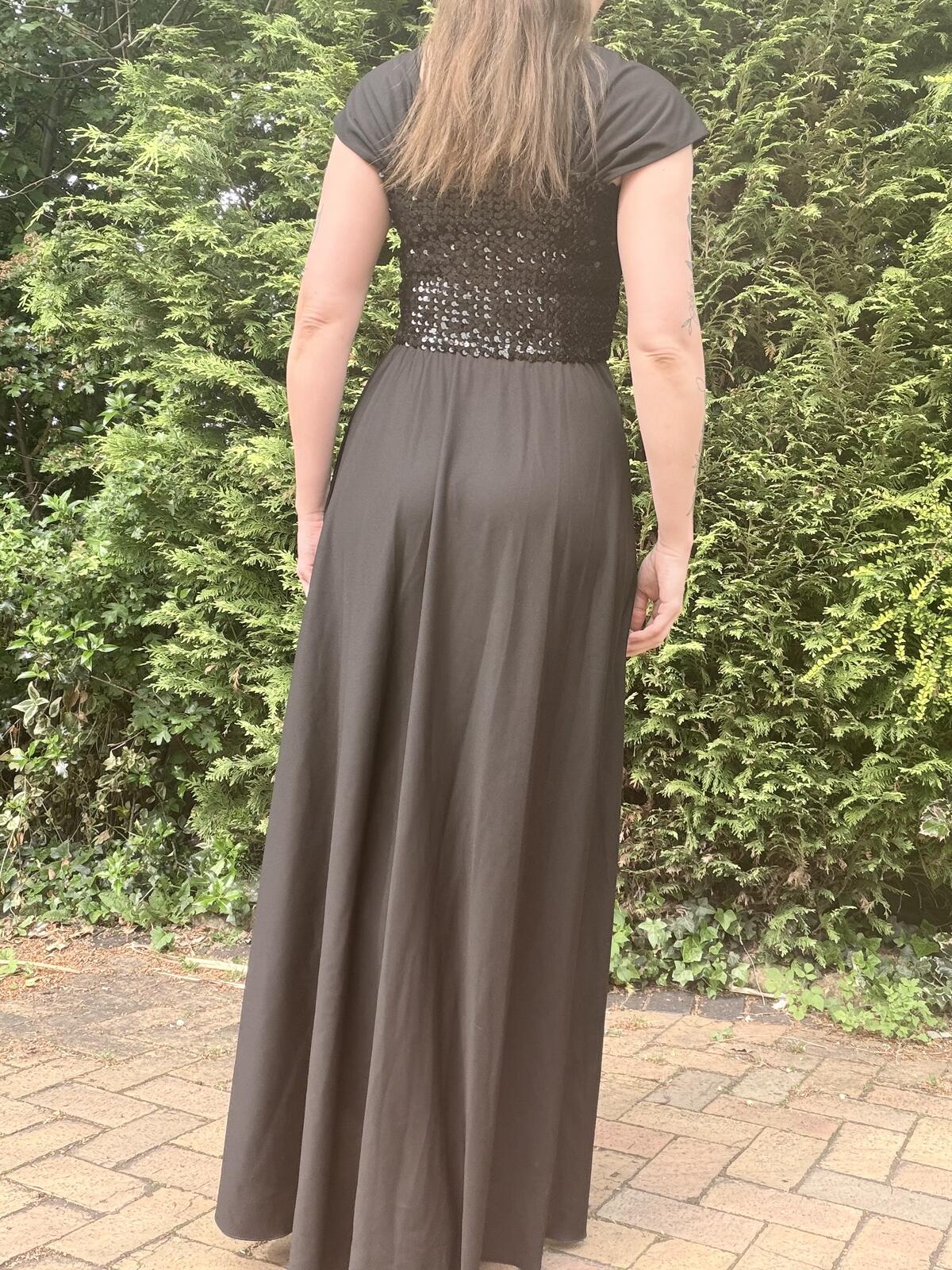 Vintage 1980s Maxi Dress Black Long Party Dress with Sequin Bodice Size 10