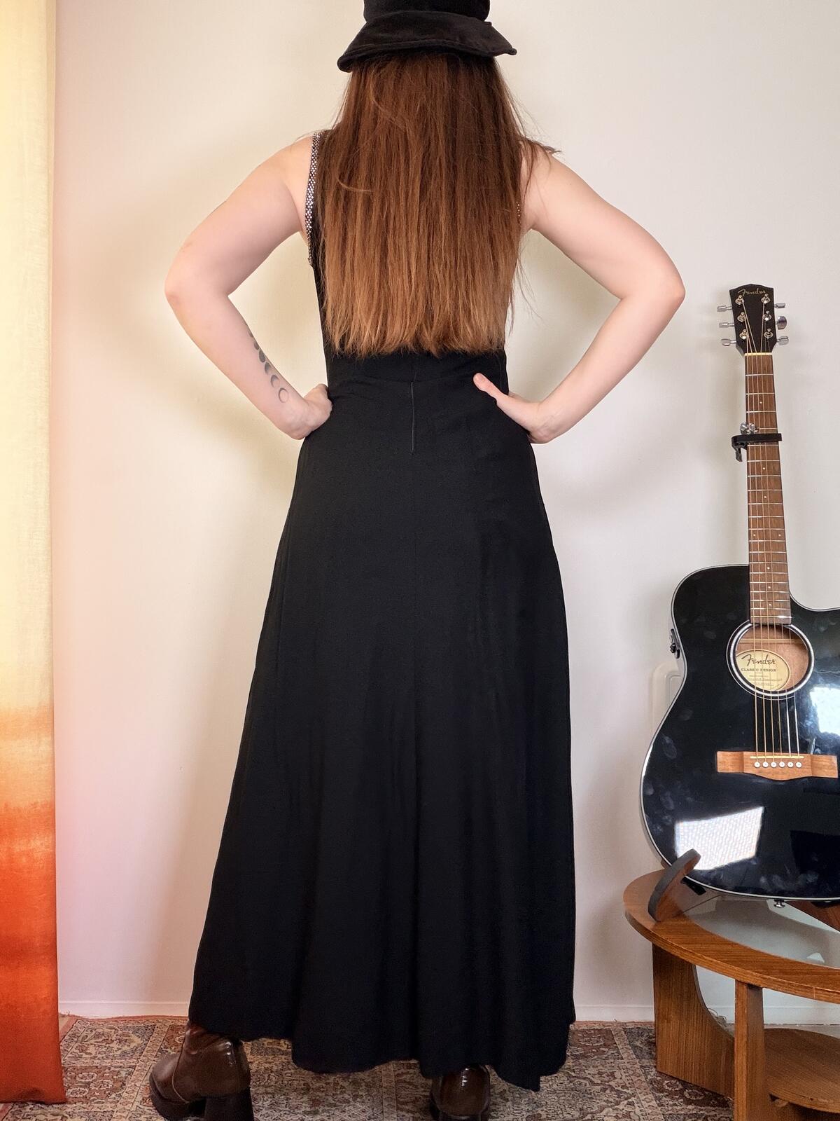Vintage 1970s Cocktail Dress With Diamante trim Long Black Dress size 12