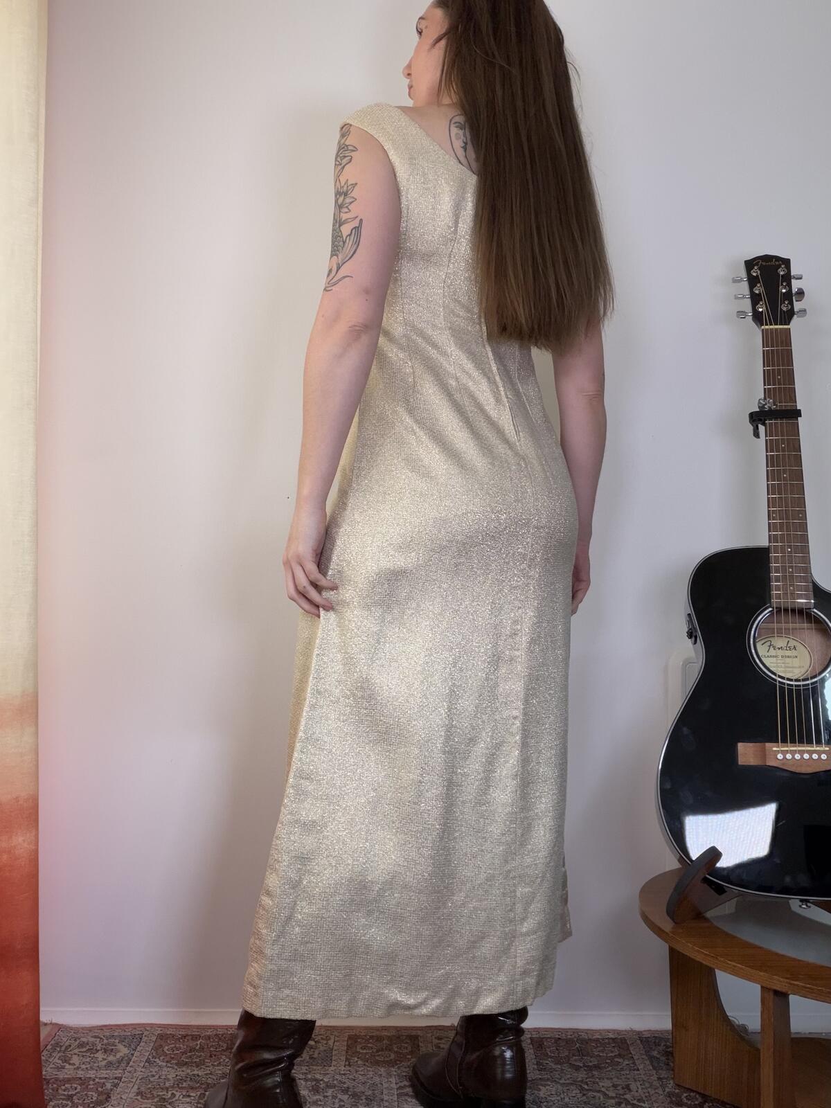 Vintage 1970s Cocktail Dress Cream Long Dress with Subtle Shimmer Size 12