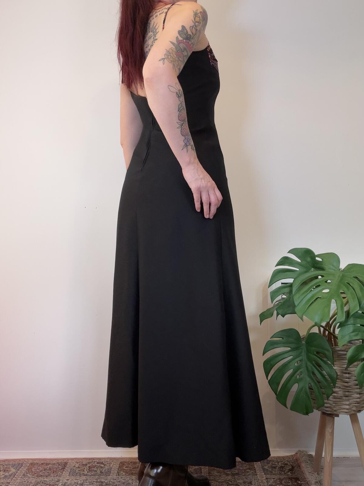Vintage 1980s cocktail Dress Black Maxi Dress with Sequin Detail Bust Size 8