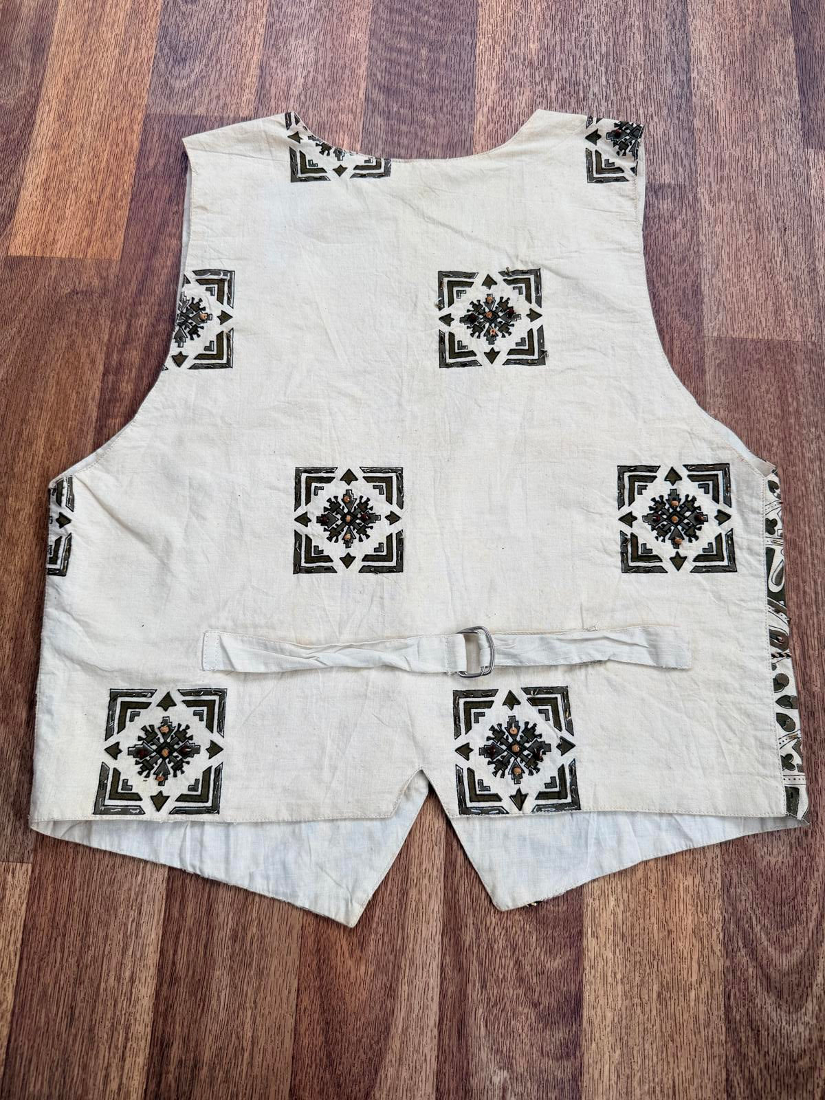 Vintage 1990s Beaded Waistcoat Patterned 100% Cotton Sleeveless Tank Top Size 12