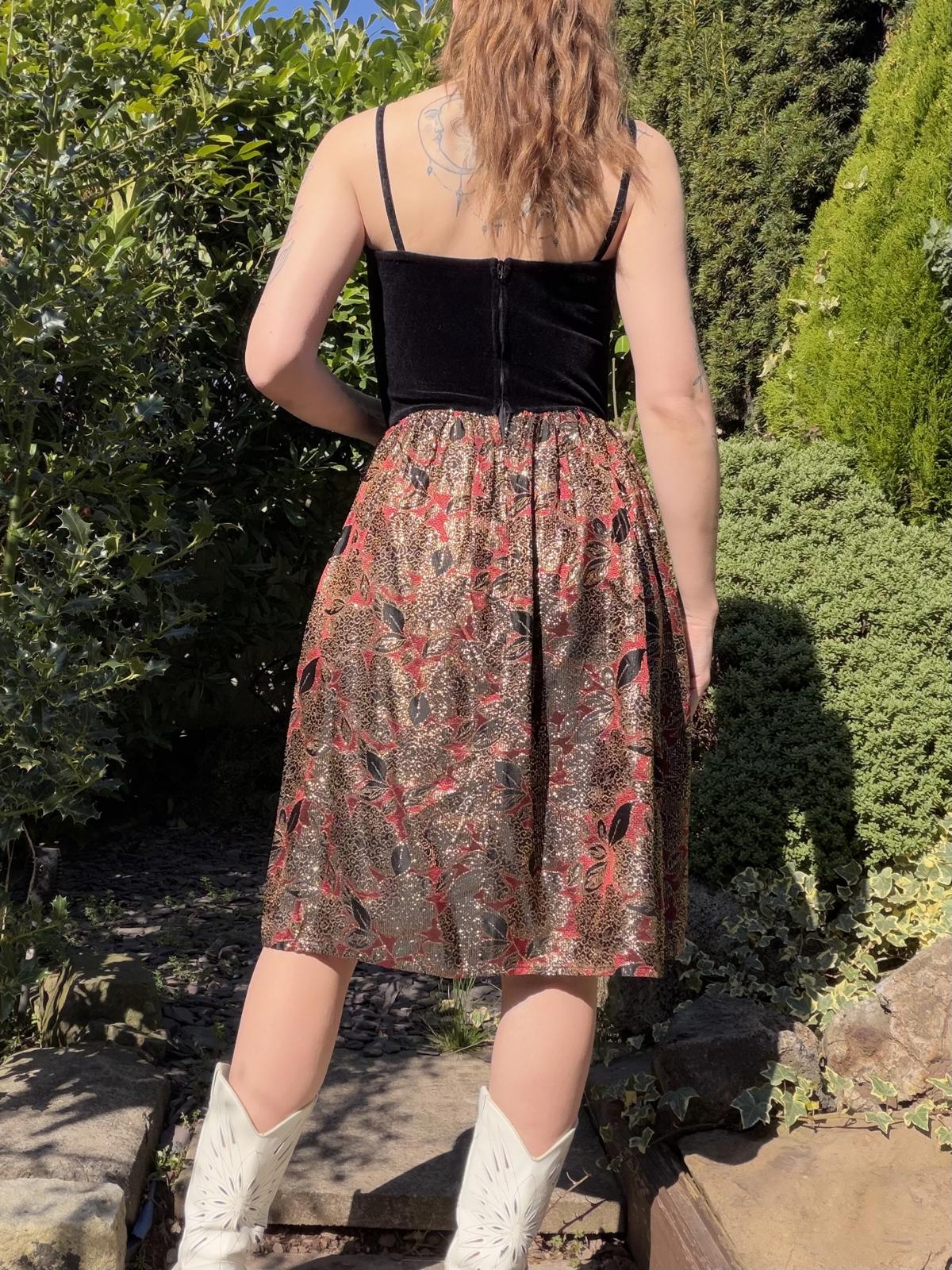 Vintage 1980s Party Dress Black Velvet Bodice Sparkly Skirt Size 10