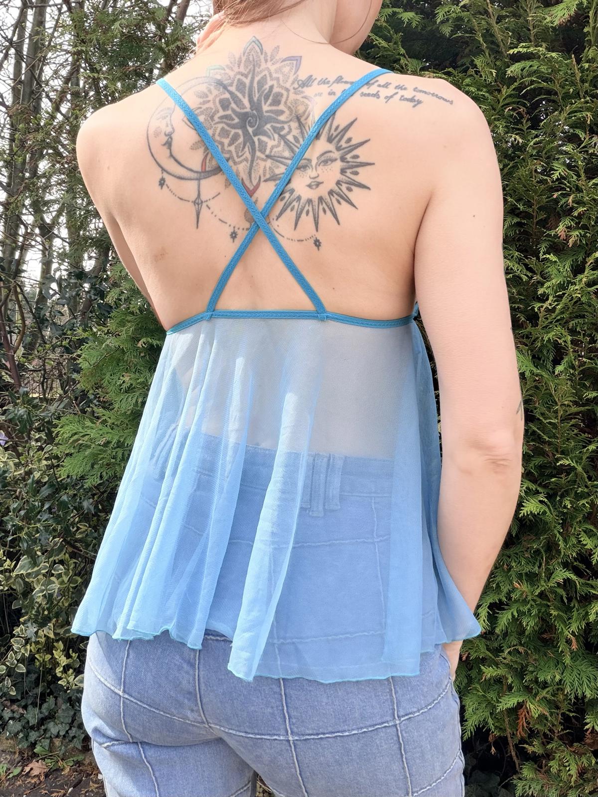 Vintage Y2K Babydoll Cami Top Sheer Lace Embroidered Vest Top Size 8