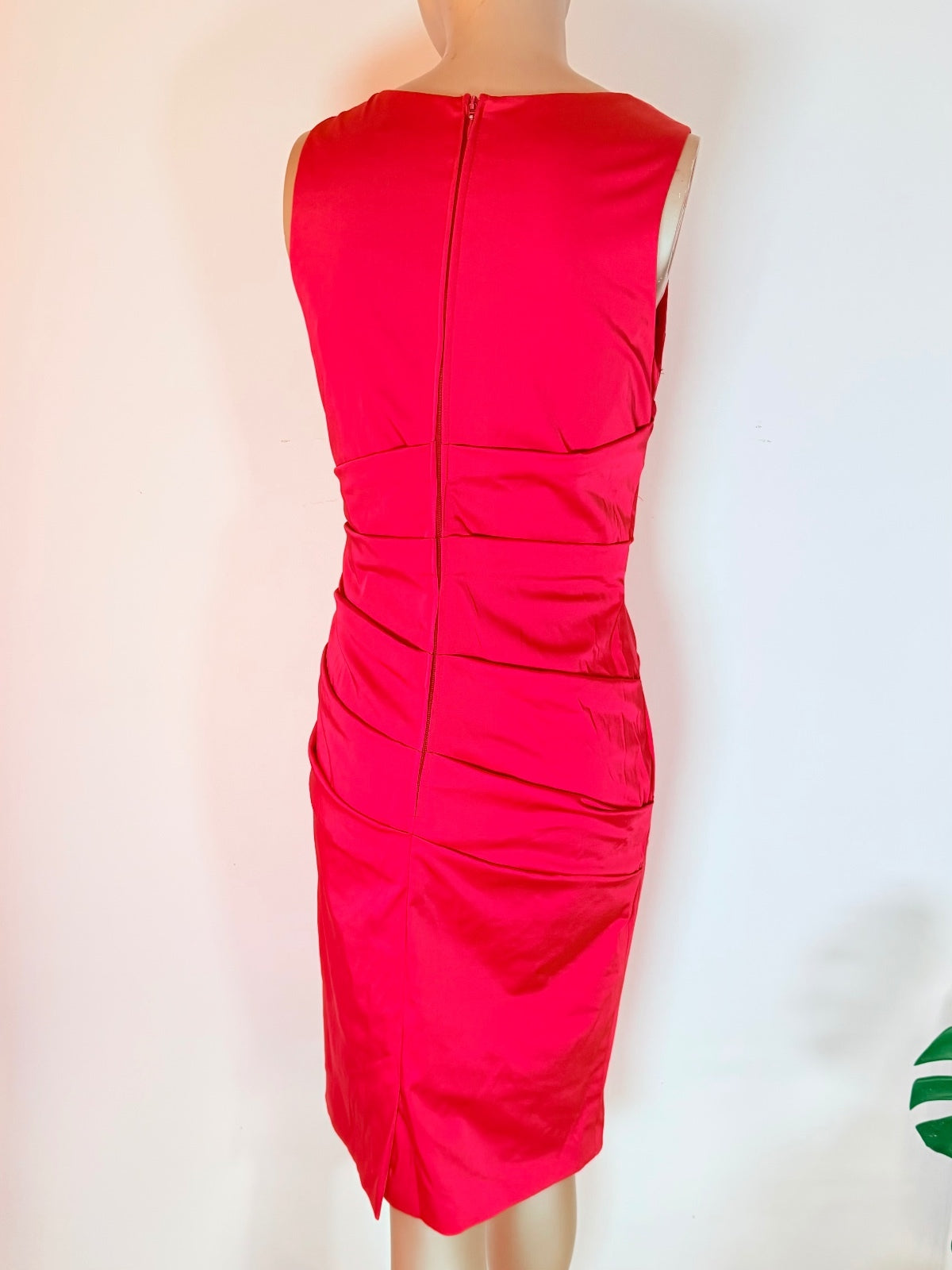 Vintage 1990s Bodycon Dress By Vera Mont Red size 10 Ruched Waist Fitted Pencil