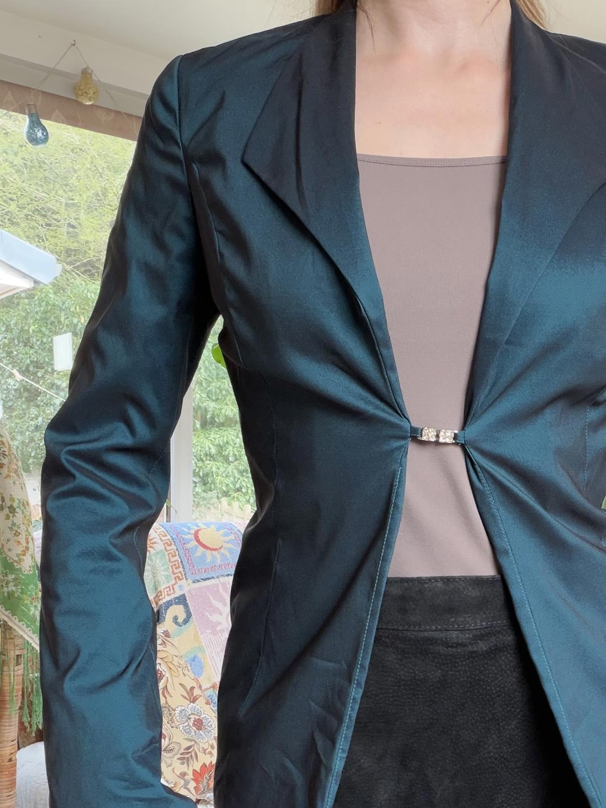 Vintage Y2k Blazer By BAY Size 8 Dark Green Fitted Blazer with Front Clasp