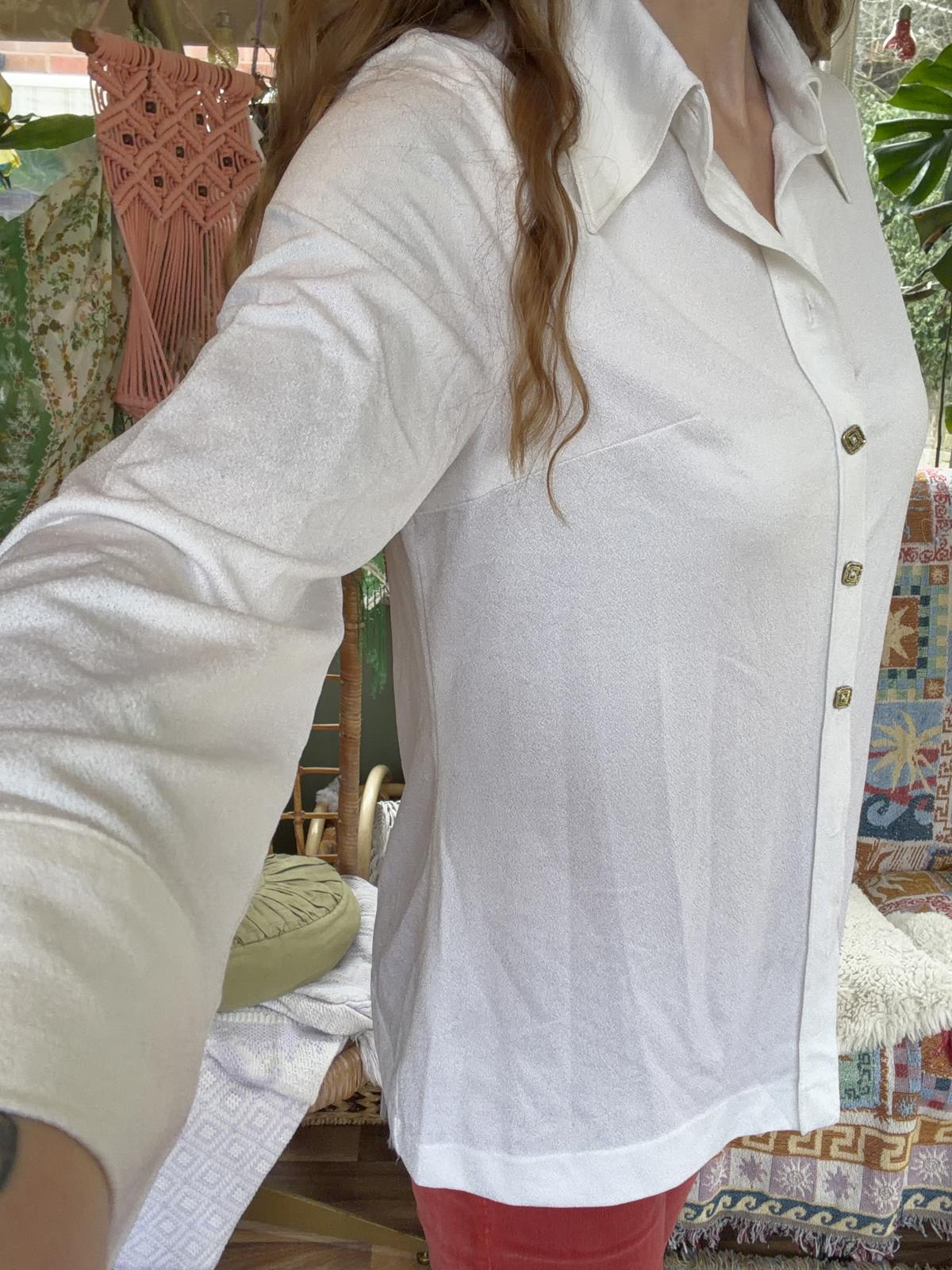 Vintage 1980s Shirt Long Sleeve Blouse With Square Buttons For Office Work 14