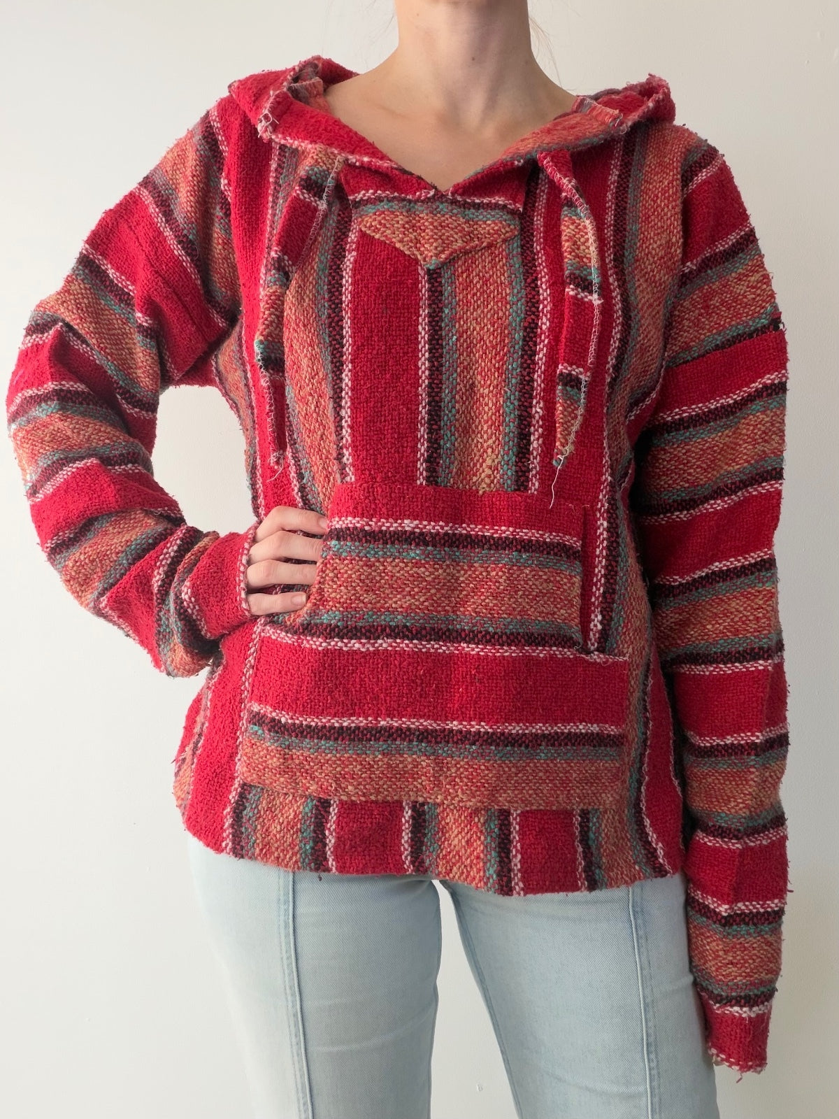 Mexican Baja Hoodie Pullover Hippie Boho Festival Jumper Size L