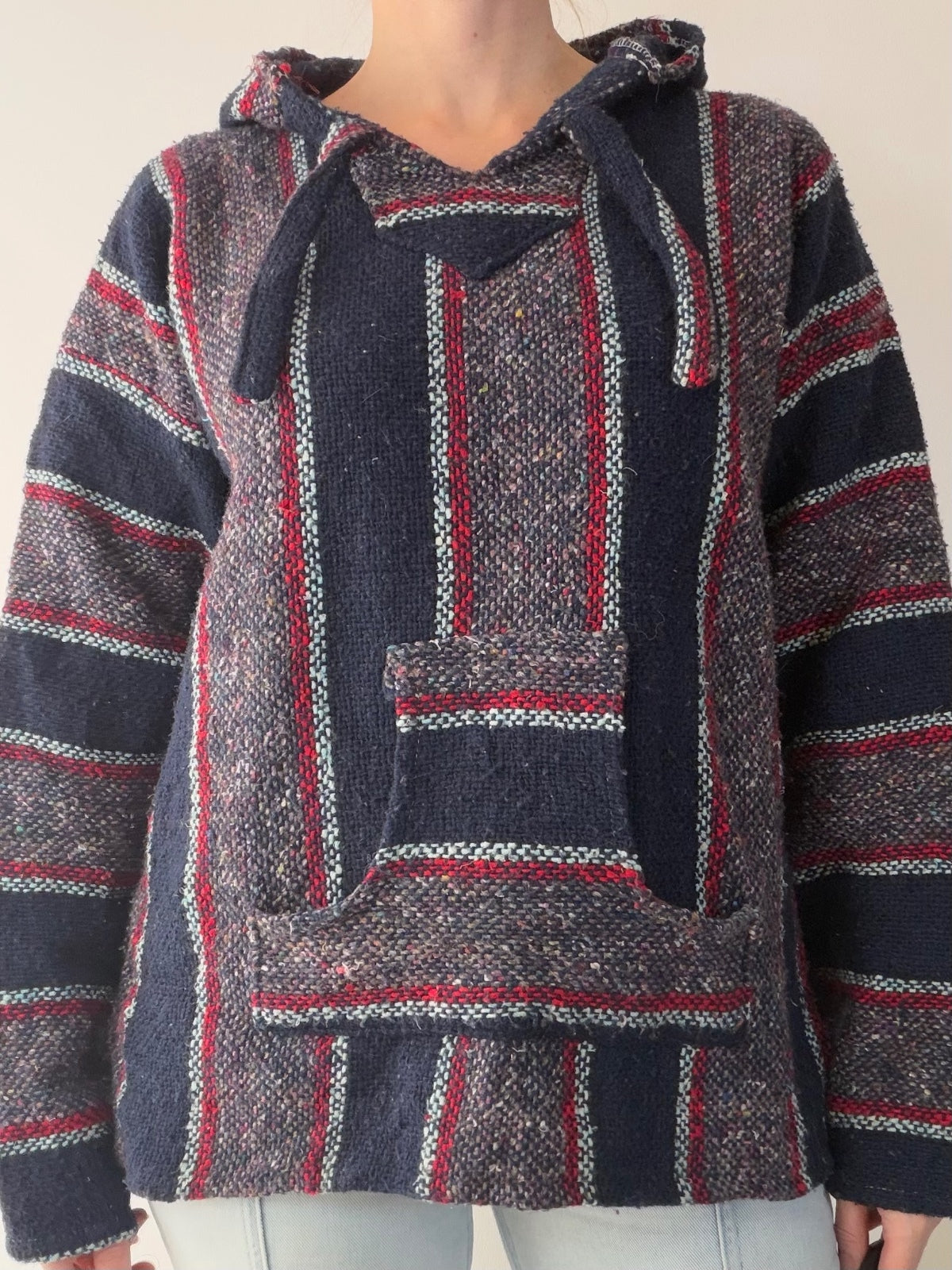 Mexican Baja Hoodie Pullover Hippie Boho Festival Jumper Size M