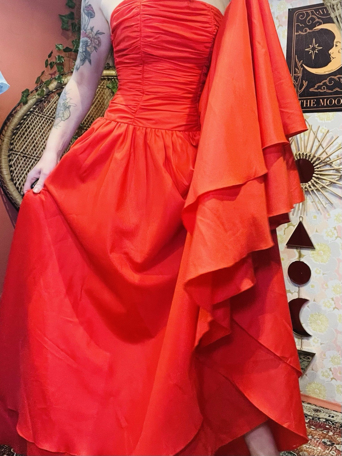 Vintage 1980s Cocktail Dress Size 8 Red Strapless Evening Layered Ball Gown