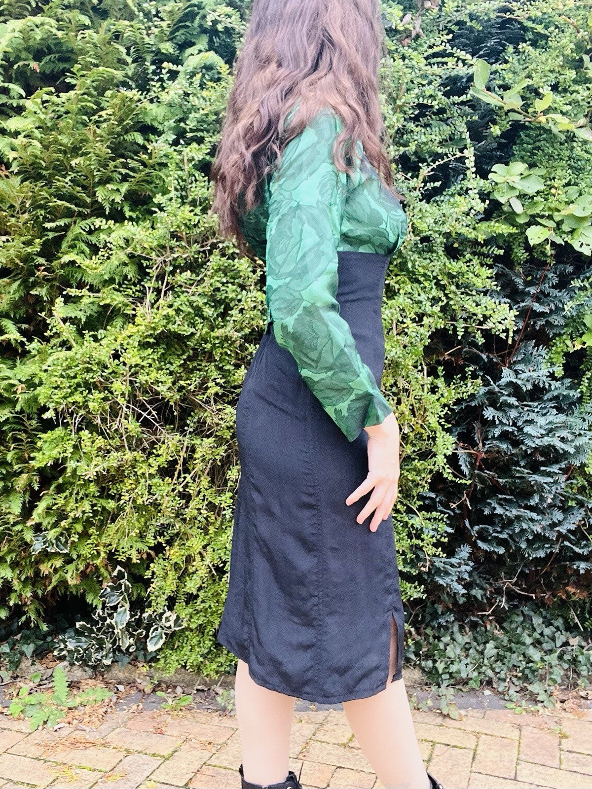 Vintage 1980s Cocktail Dress, Backless Pencil Wiggle Skirt With Long Sleeves, 10