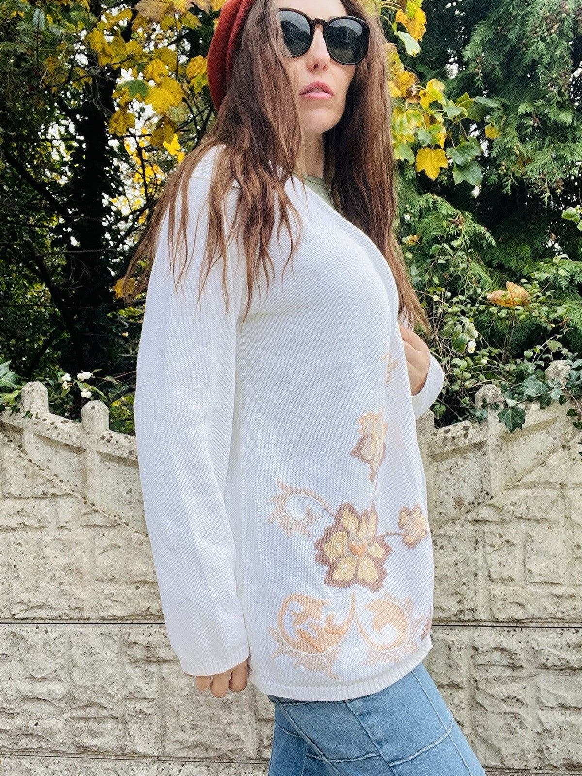 Vintage 90s Cottagecore Cardigan St Michael Cotton Knit Floral Whimsy Jumper 14