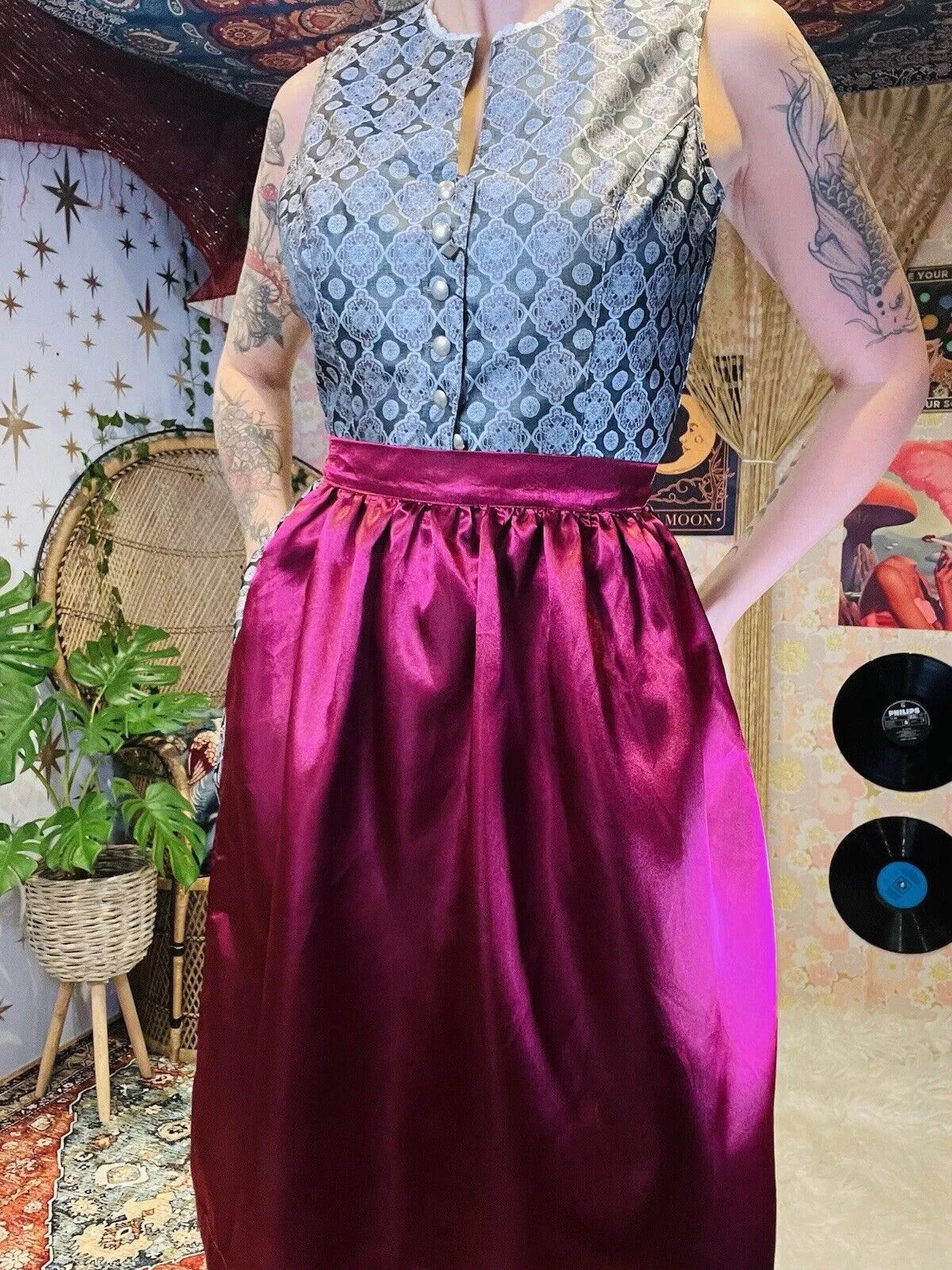 Austrian Dirndl Dress S 10 By Ramona Lippert Pink Sliver Grey 2 Piece Costume