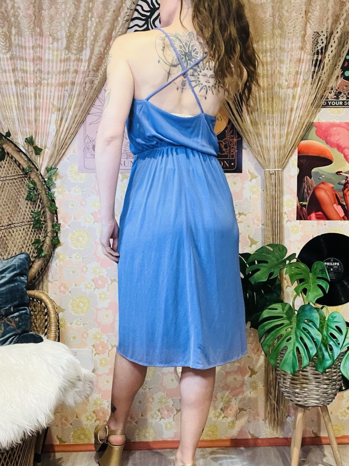 Vintage 1970s Summer Dress By Radley With Embroidered Detail Purple Size 10-12