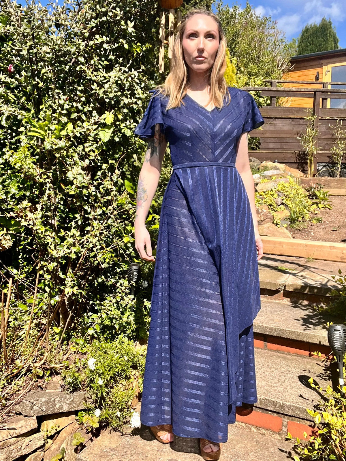 1980s evening dress Blue size 8 S True vintage long maxi layered whimsigoth