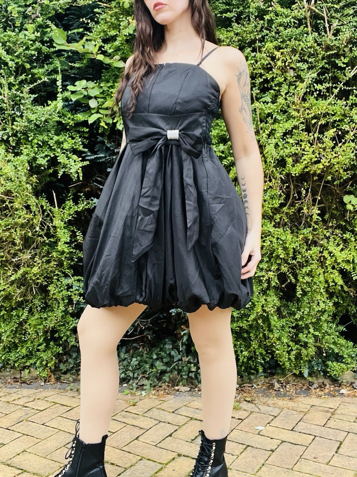 Vintage Y2K Puffball Dress, Strappy Little Black Dress With Puff Ball Skirt 10