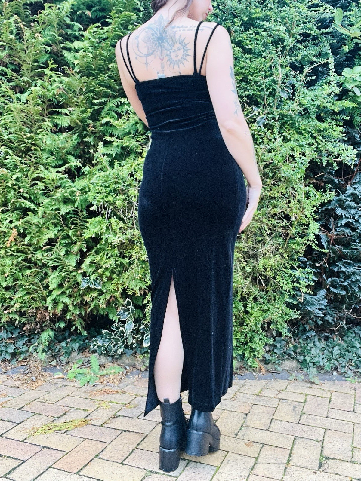 Vintage 1990s Velvet Dress With Fluffy Trim, Pencil Wiggle Dress By El-KA 10