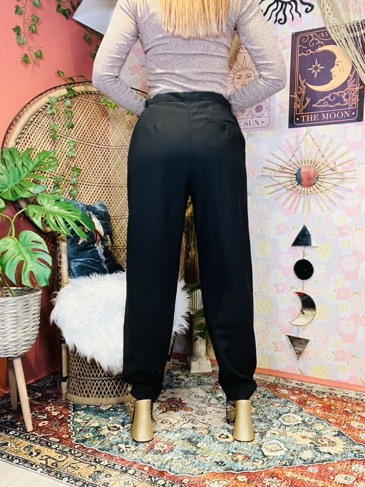 Vintage 80s Work Trousers By St Michael Tailored Tapered Leg Black 10