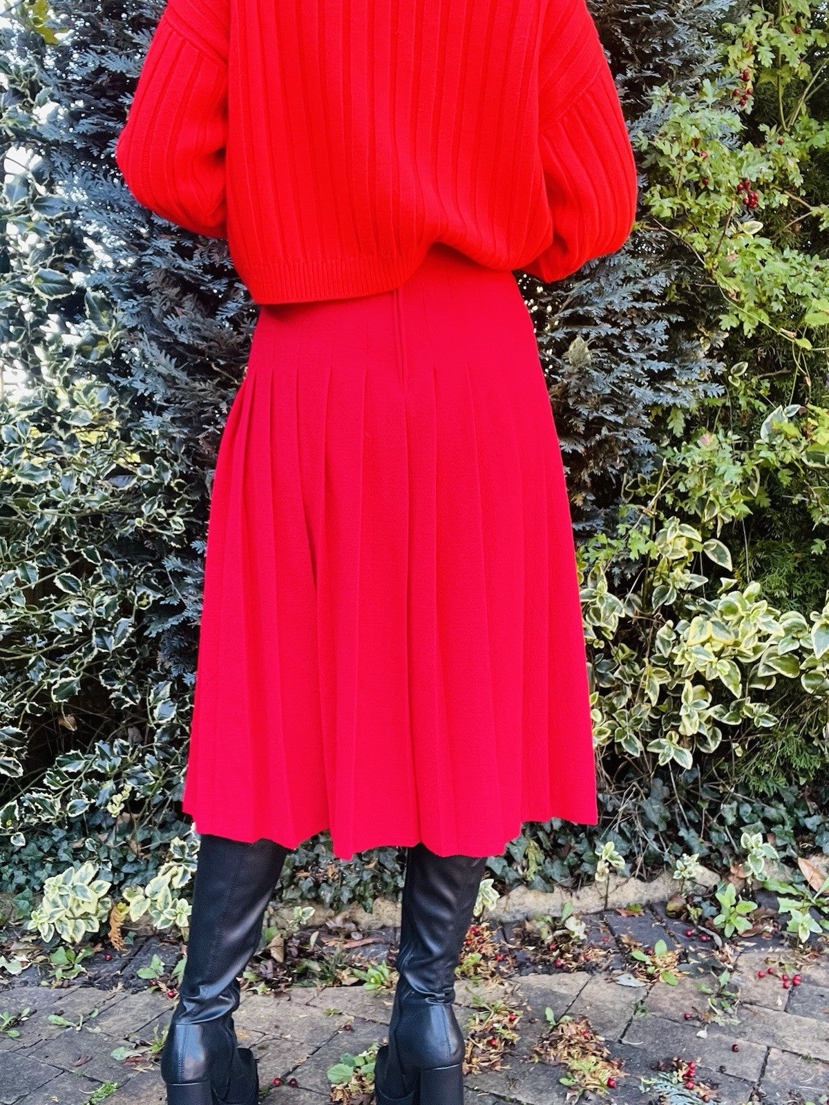 Vintage 1980s Pleated Skirt, High Waist Red Midi Kilt Style Skirt Size 8