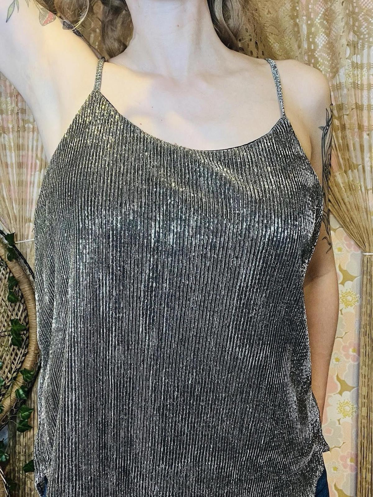Silver Summer Cami Top Spaghetti Stop Vest Tank Top Size 12 14 By Paper Crane