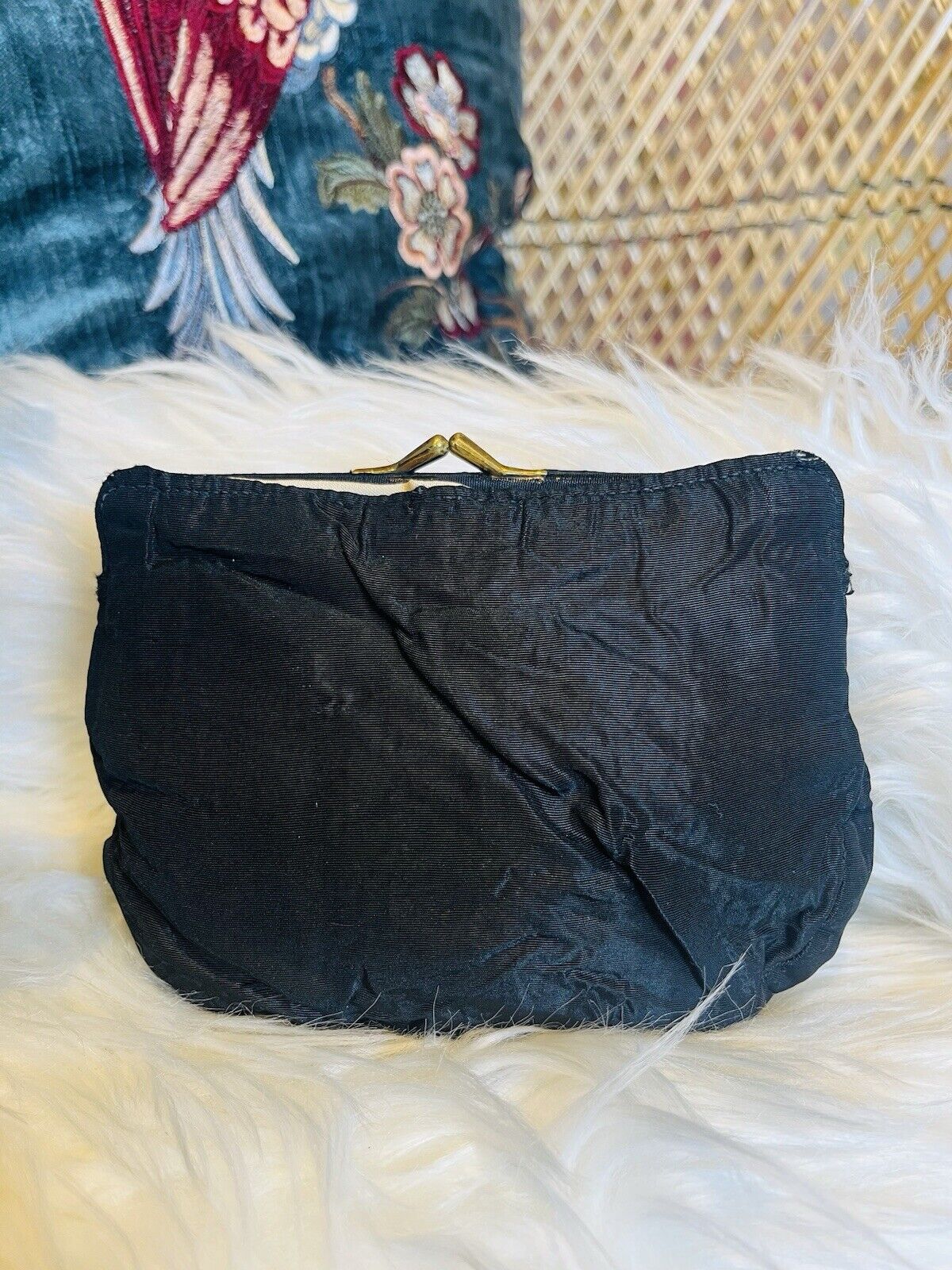 Vintage 1920s Embroidered Bag Small Antique Floral Clutch Purse With Mirror