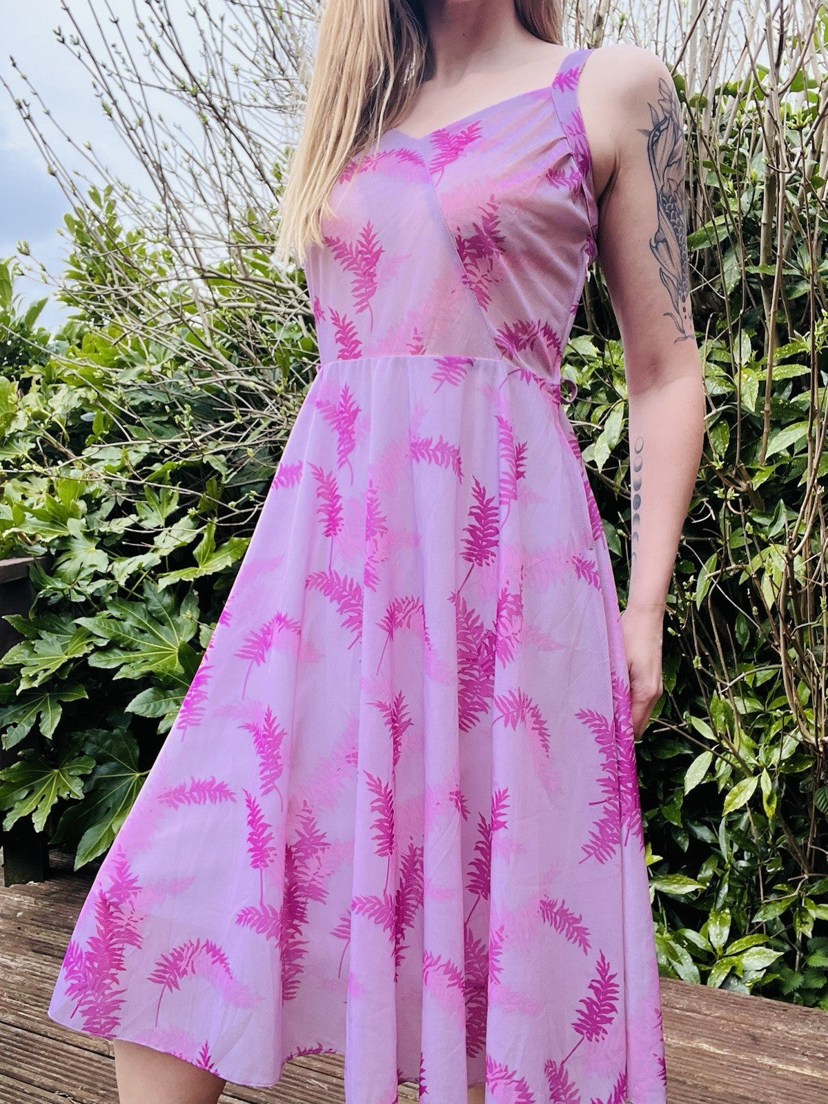 Vintage 1970s Summer Dress Sheer Bustier Sleeveless Pink Midi Dress Size 14