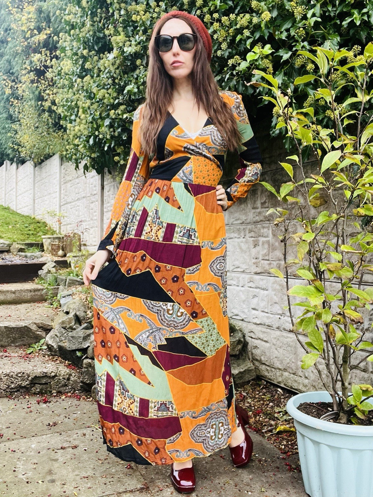 Long Sleeved Maxi Dress By Reserved Size 8-10 Orange Boho Hippie Retro Style
