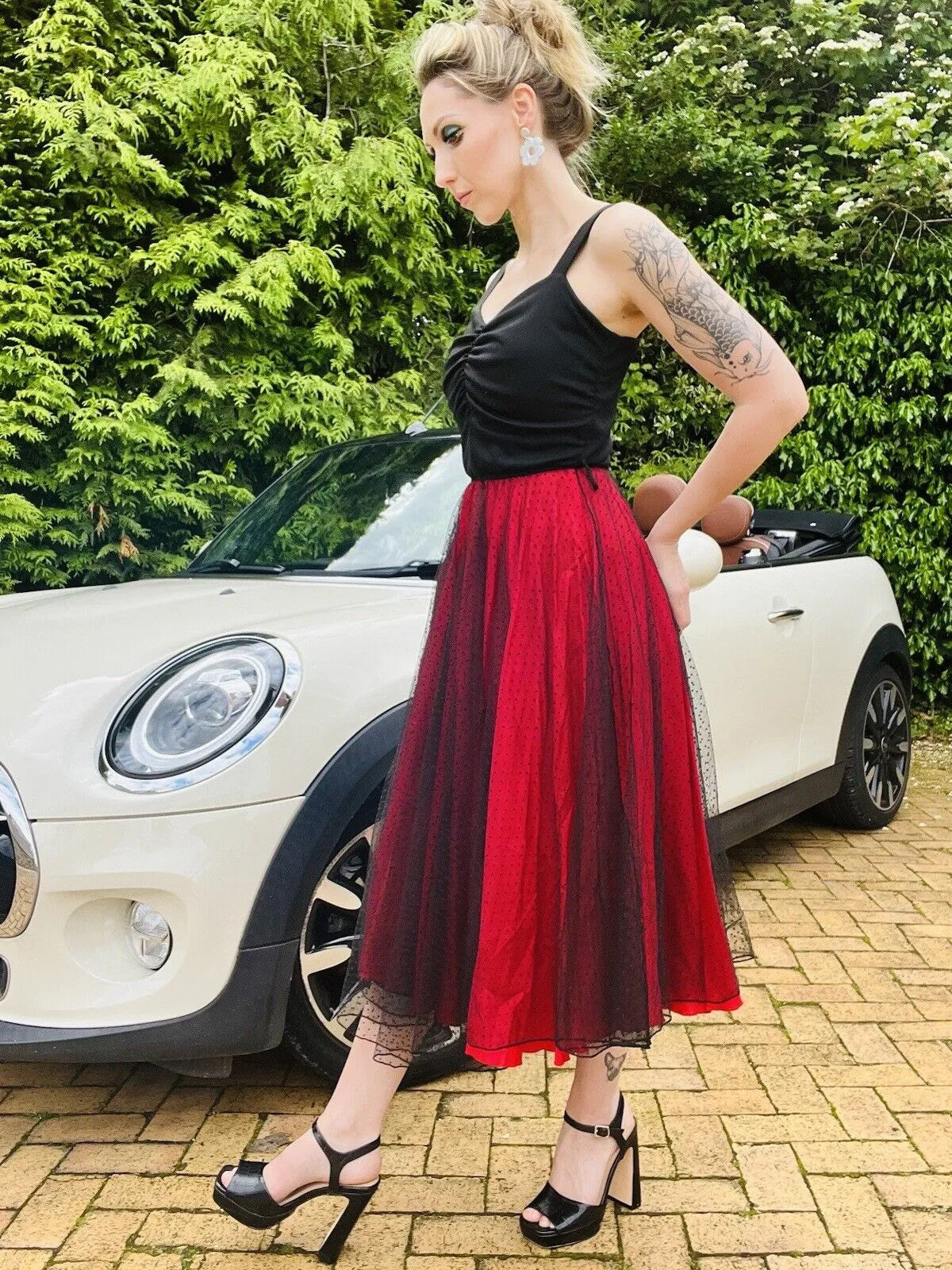 1980s Cocktail Dress Size 8 S True Vintage Black And Red Midi With Lace Overlay
