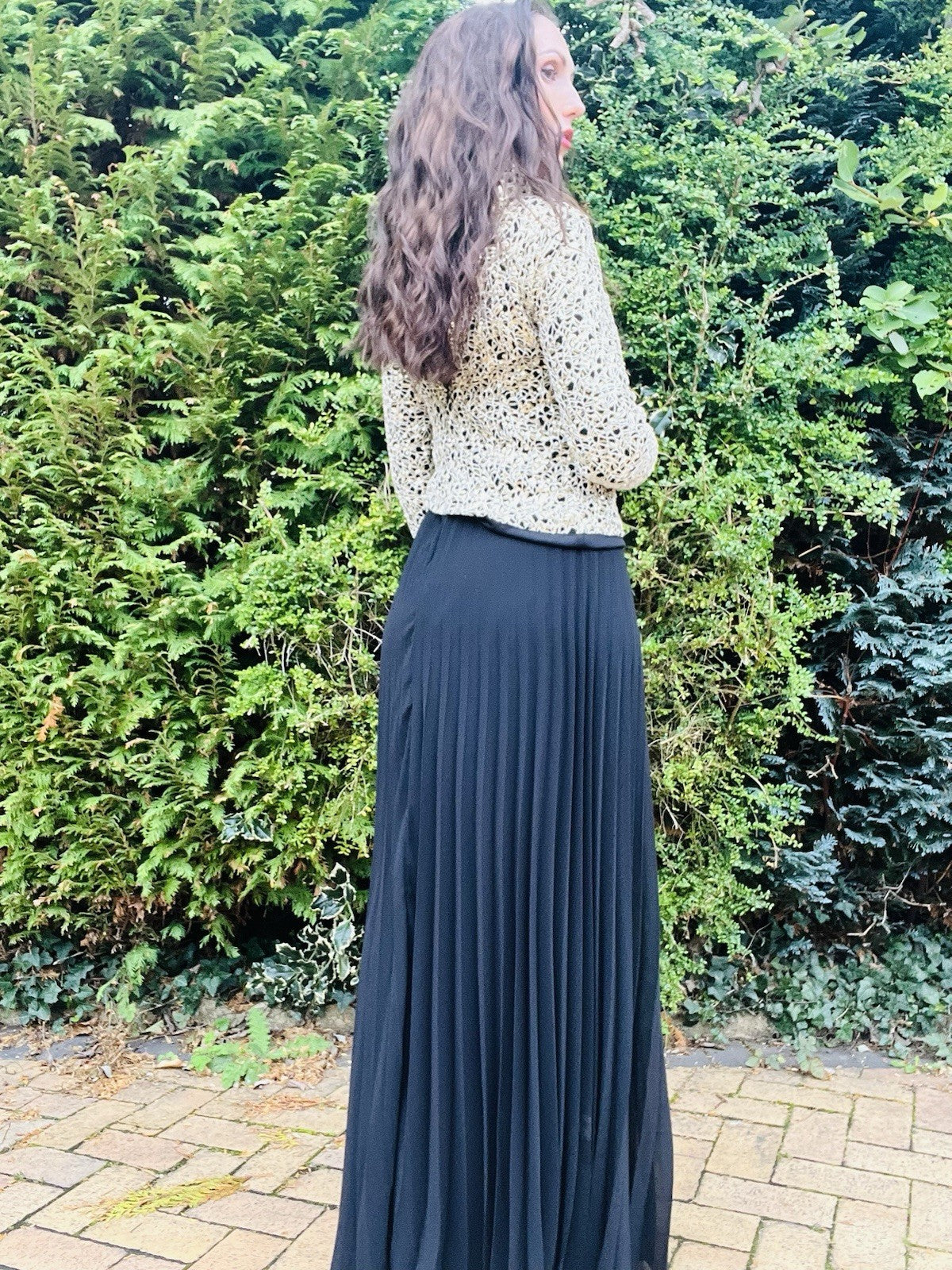 Vintage 1980s Cocktail Dress, Long Sleeve Sparkly Bodice, Pleated Skirt Size 10