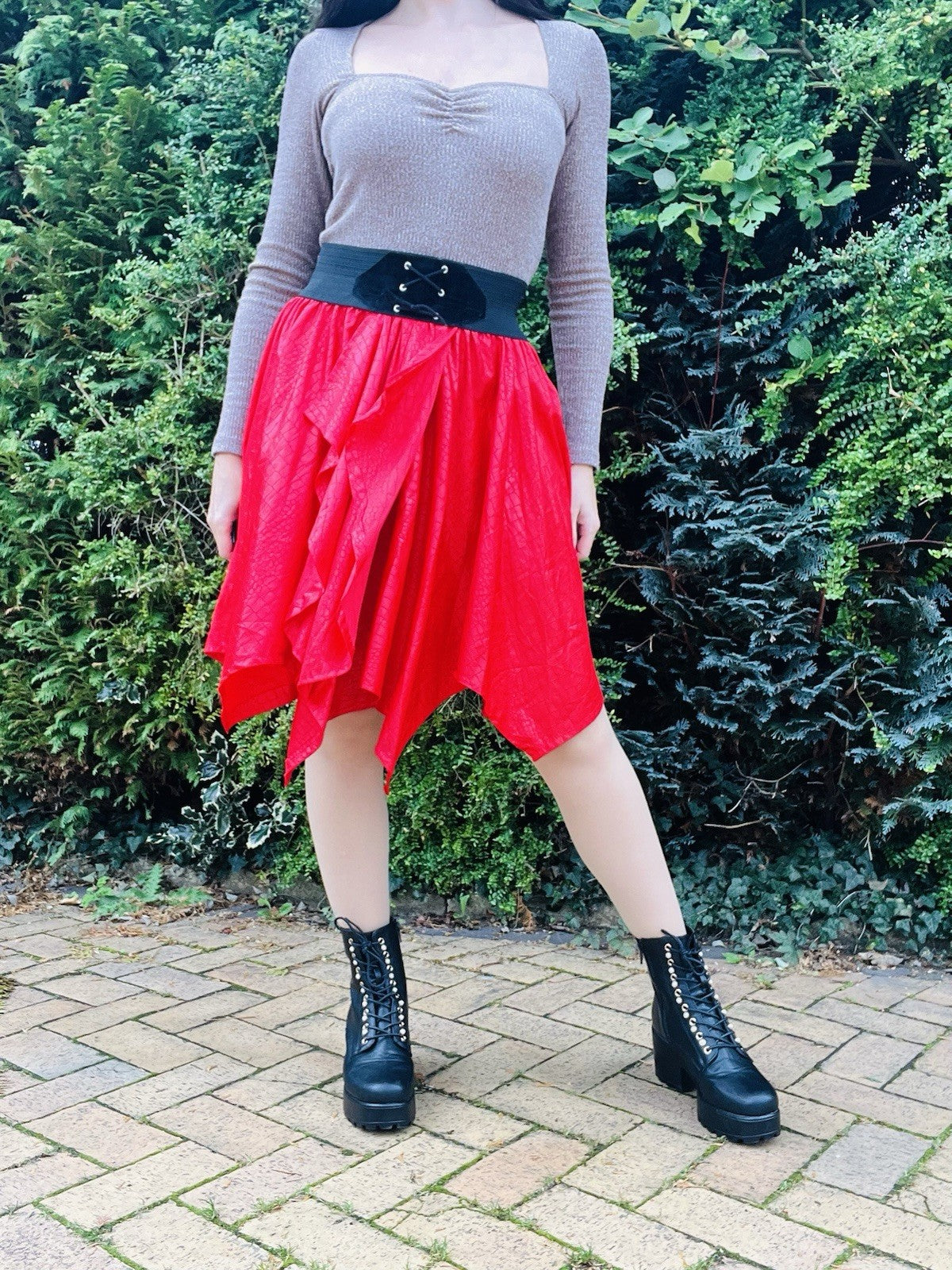 Vintage 80s Party Skirt Asymmetric Hem Elasticated Waist, Fun Layered Croc 10-12
