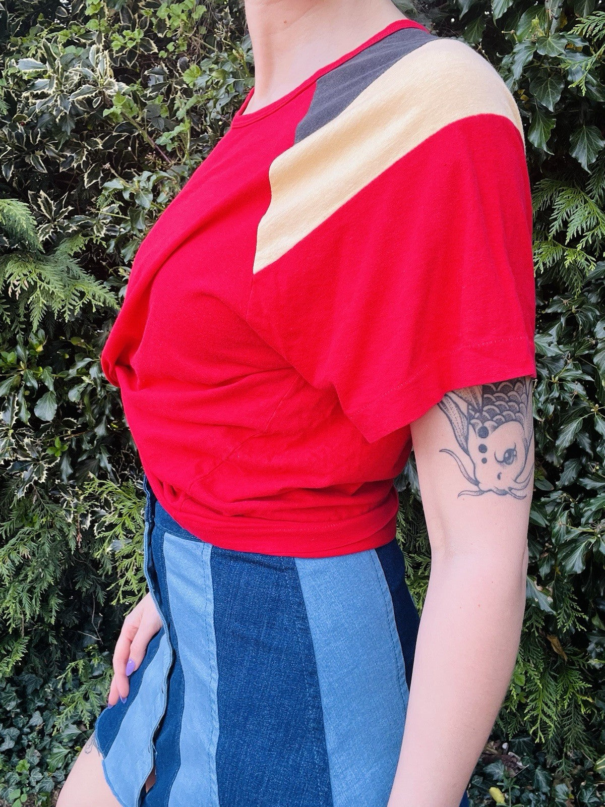 Vintage 80s Cotton T-shirt Block Colour Single Stitch Tee Top Short Sleeve 14-16