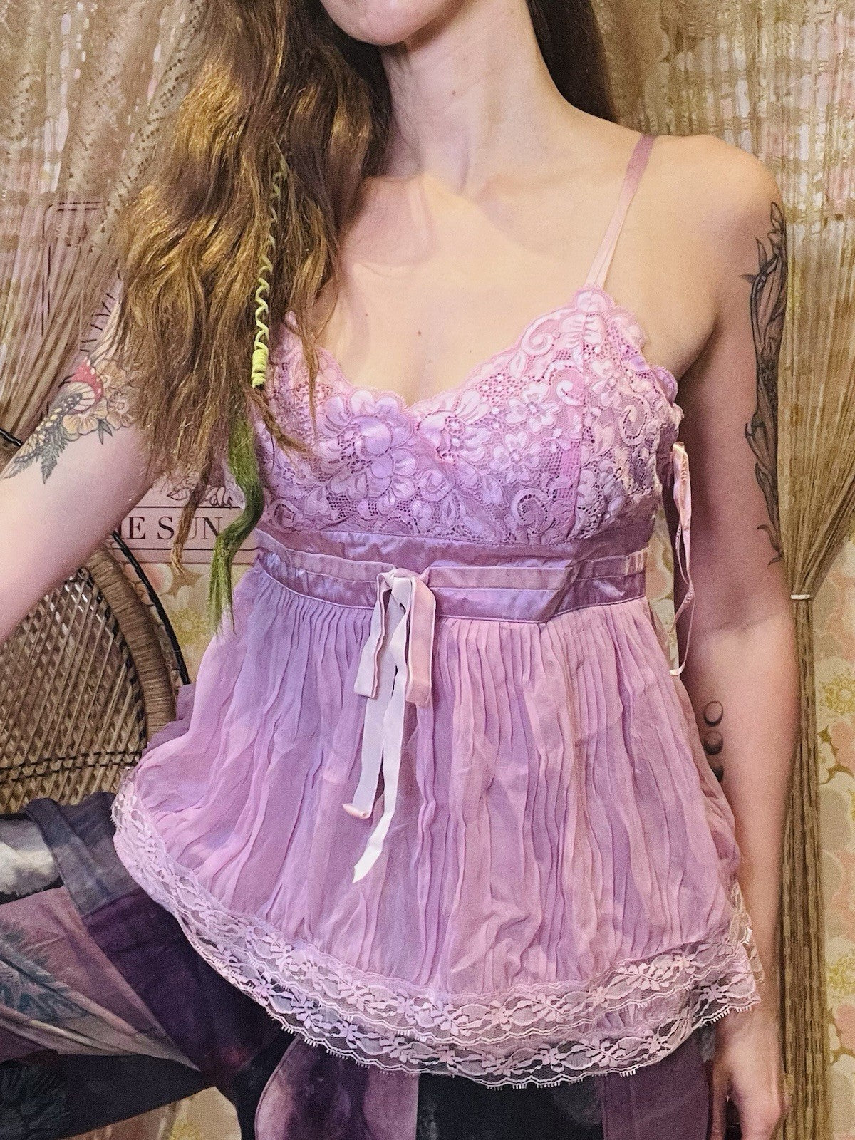 Vintage Y2K Cami Top By Oasis 100% Silk Coquette Frilly Lace Summer Festival 12