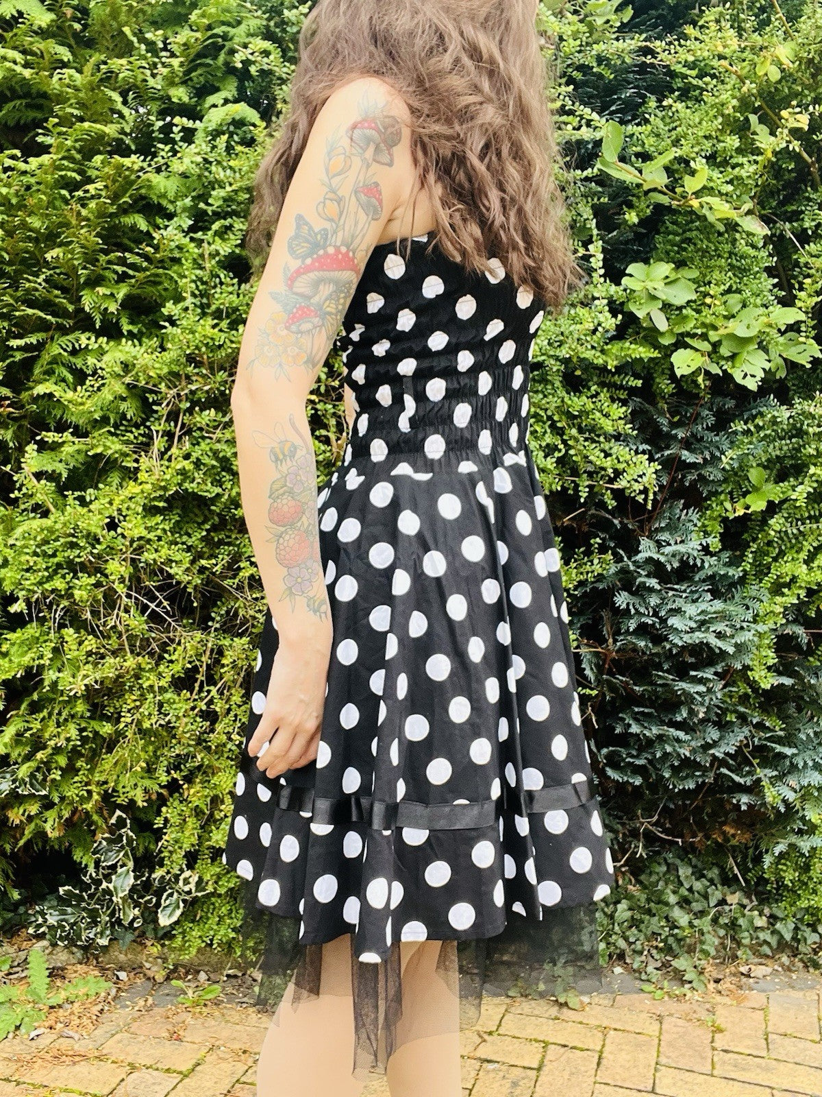 Vintage 1980s Polkadot Dress, Strapless Party Cocktail Dress, Tulle Lining 6-8