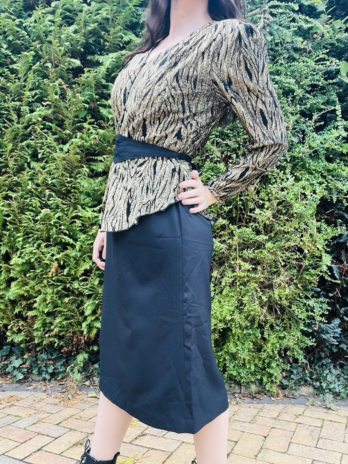 Vintage 1980s Peplum Dress, Retro 80s Belted Waist Sparkly Top By Ricki Renee 14