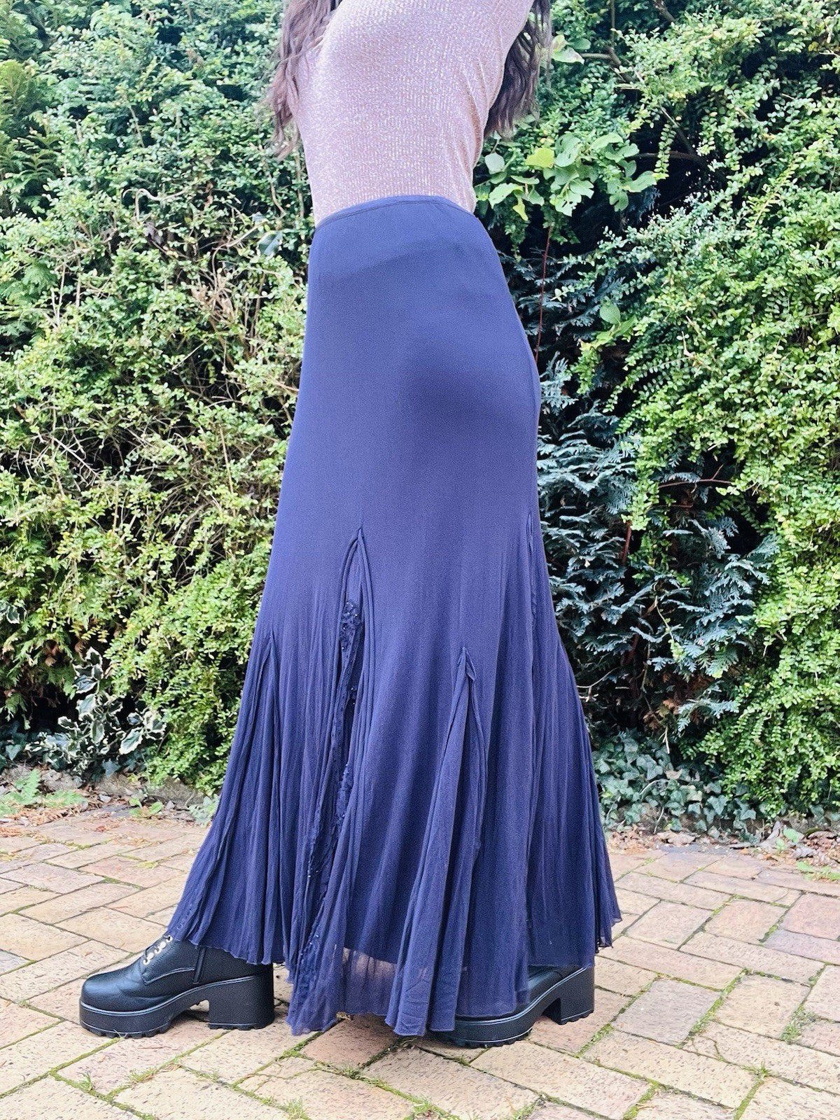 Vintage Y2K Maxi Skirt By Per Una, Whimsigoth Frilly Long Purple Skirt - Size 10