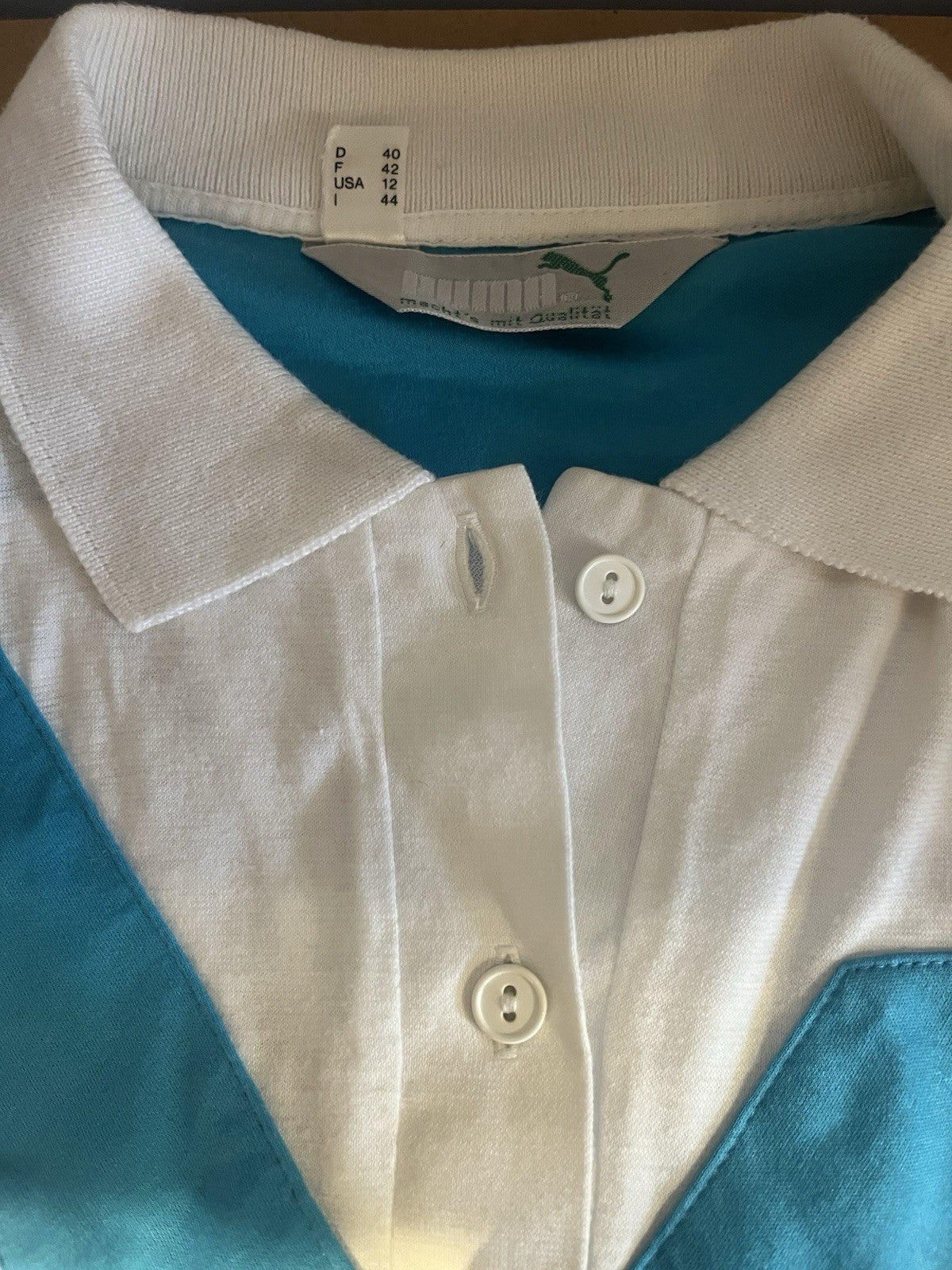 Vintage 90s Puma Tshirt Size 10-12 Retro White And Blue Sports Polo Shirt
