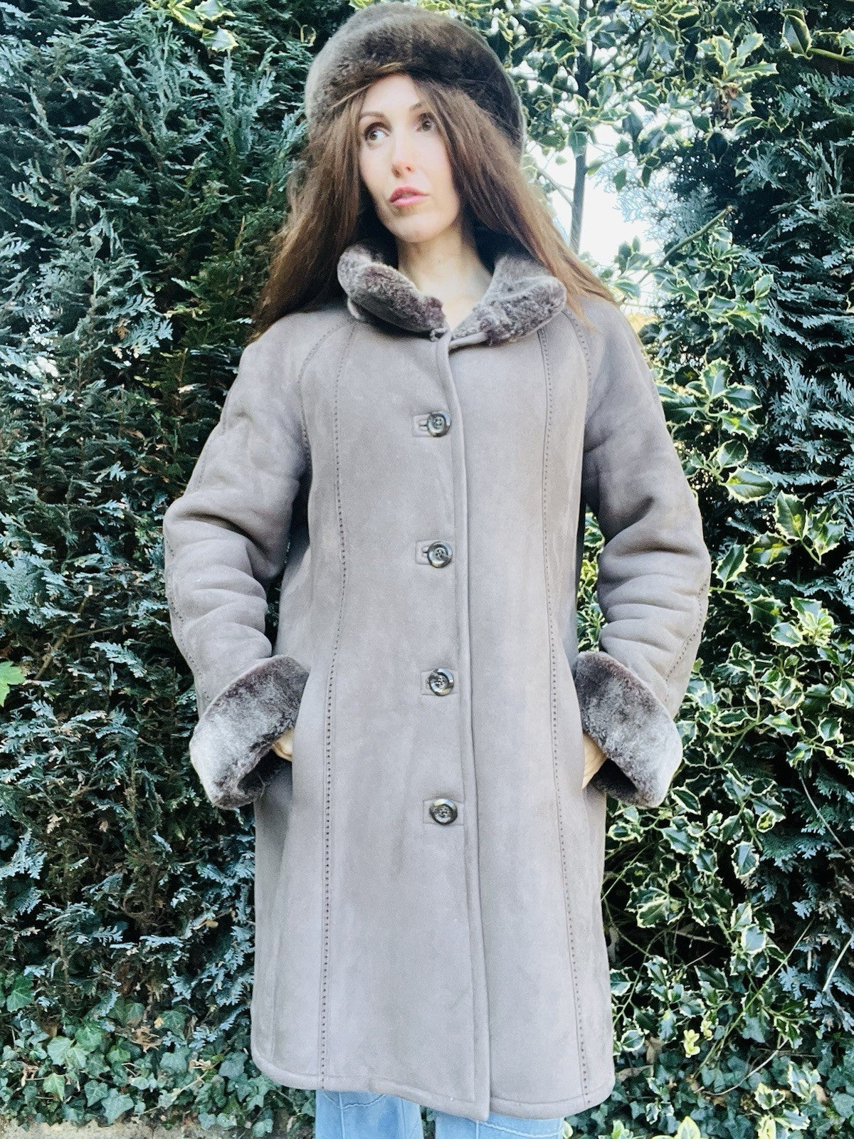 Warm Winter Afghan Coat, Faux Fur Lines Shearling, Embroidered Jacket Grey 16