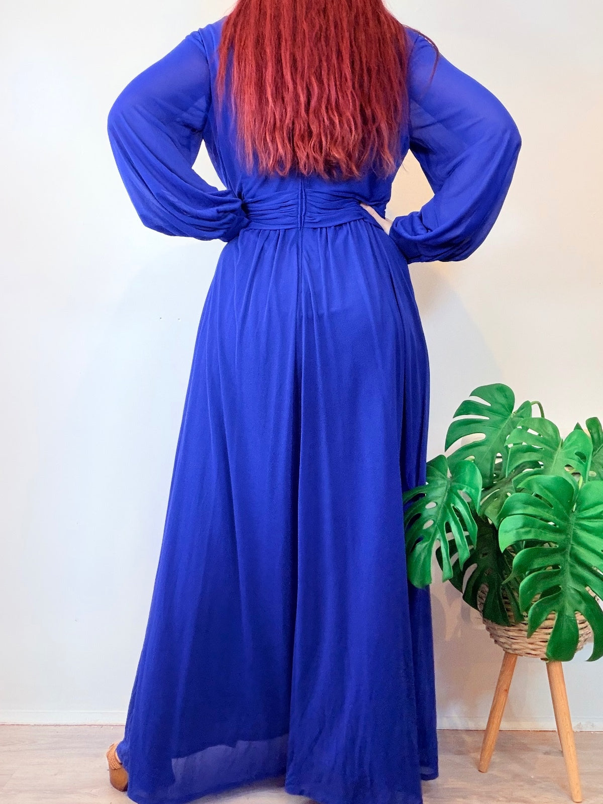 Vintage 1980s Maxi Dress with Belted Waist and Long Sleeves Size 18