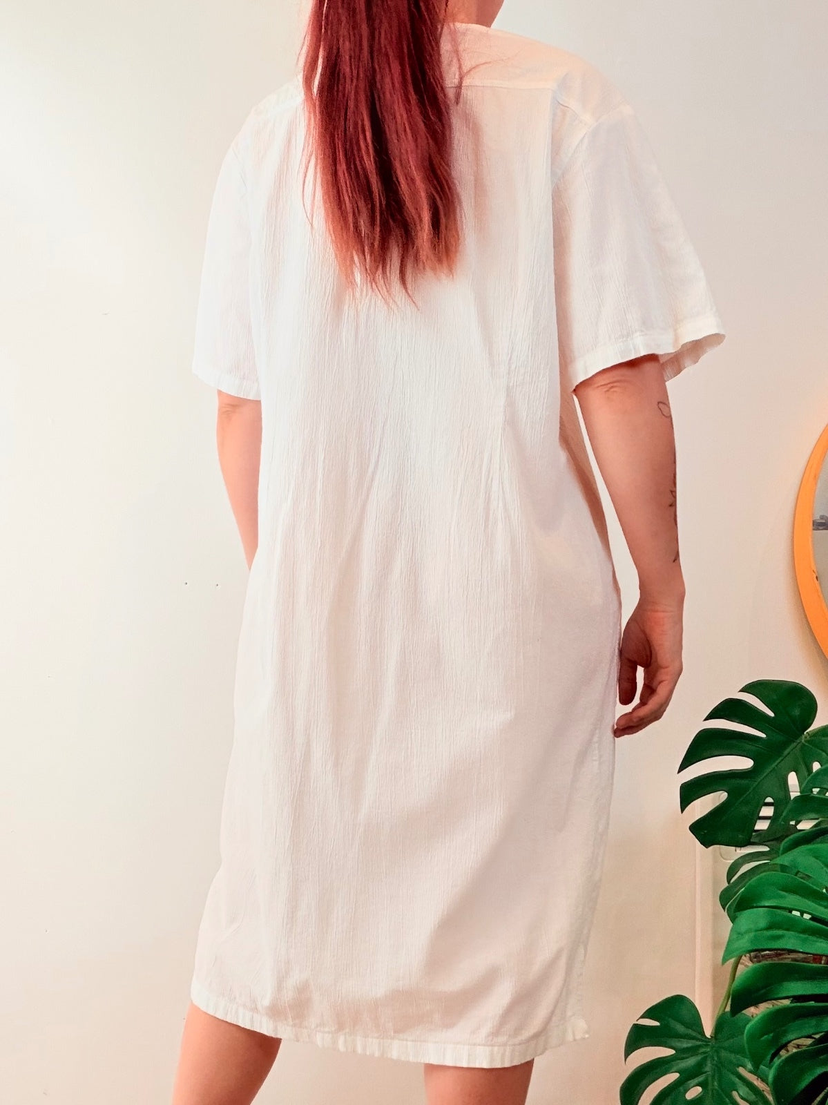 Vintage 1980s shirt Dress White Button Front Midi With Pockets Size 16