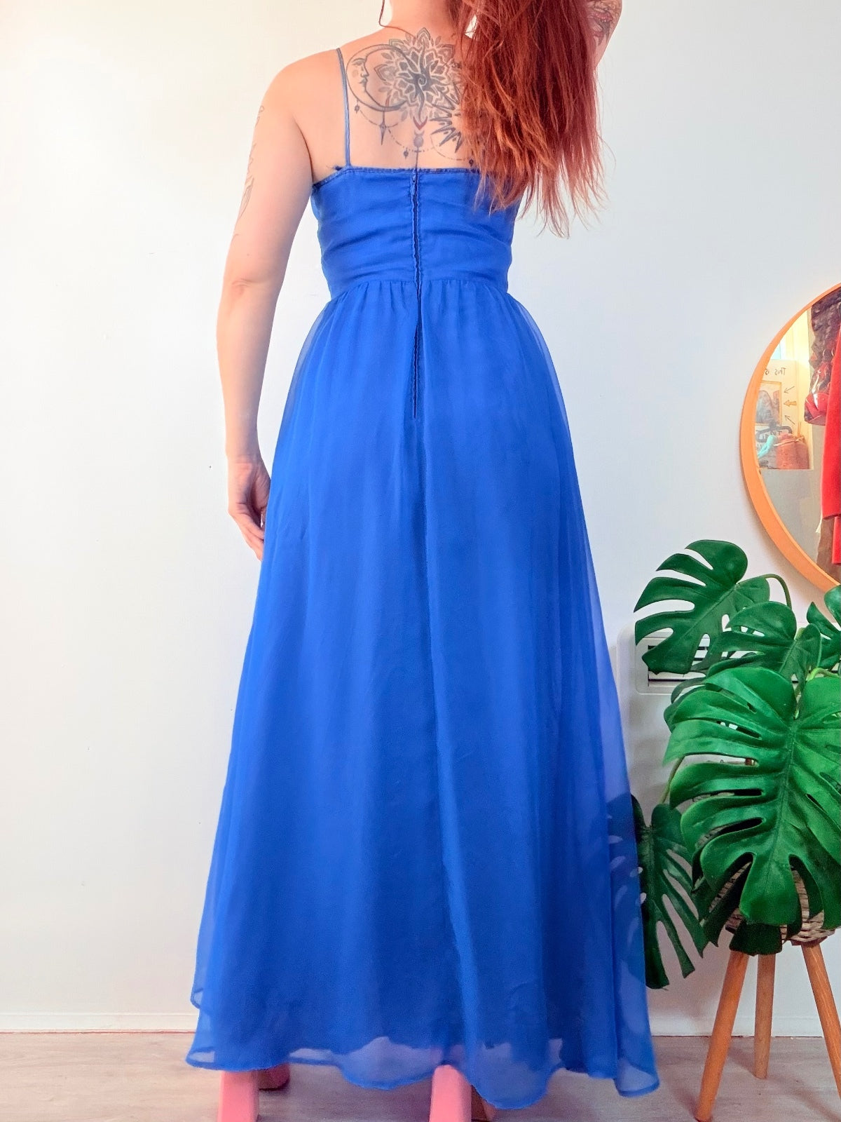 Vintage 1970s Maxi Dress By Vera Mont Long Floaty Spaghetti Straps Size 10
