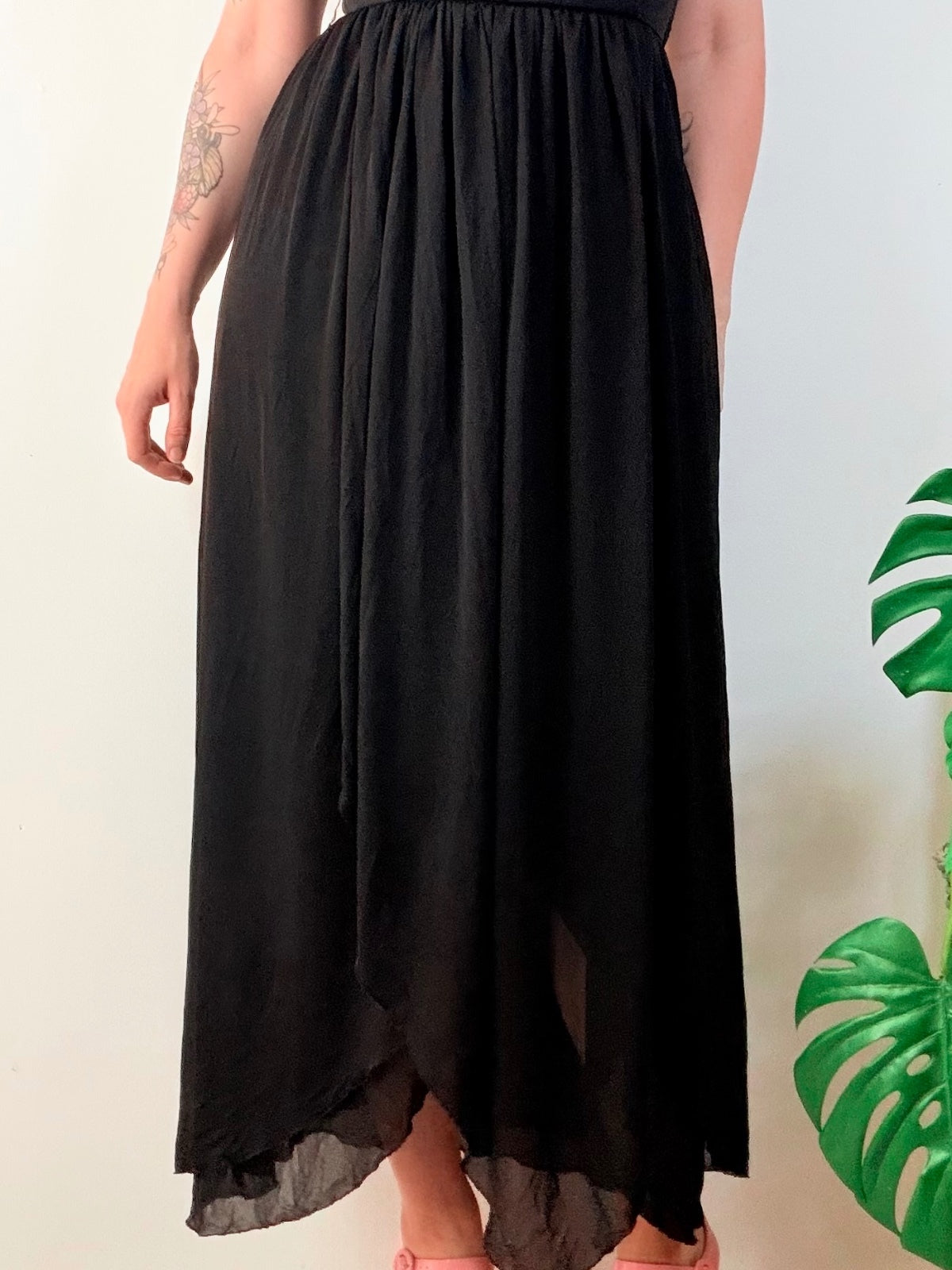 Vintage 1980s Cocktail Dress Black layered prom Maxi with Feather Detail size 10