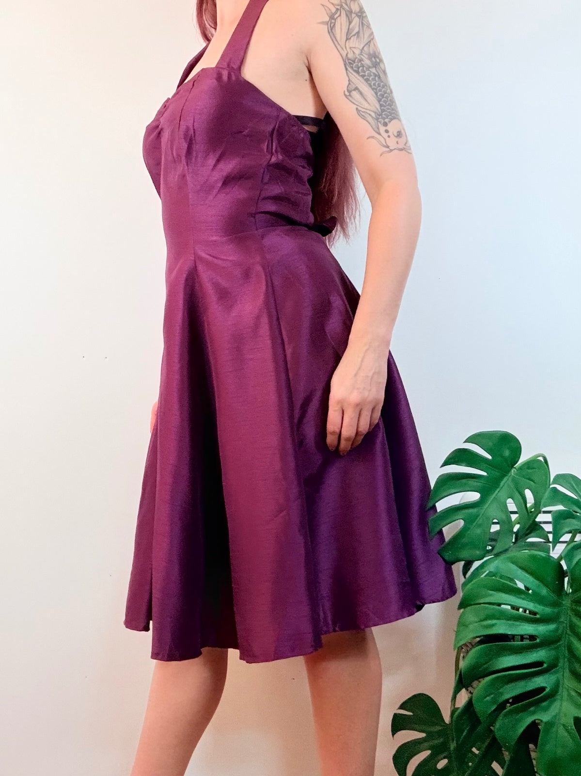 HeartBreaker Party Dress Purple Halter Neck Swing Dress Size 10