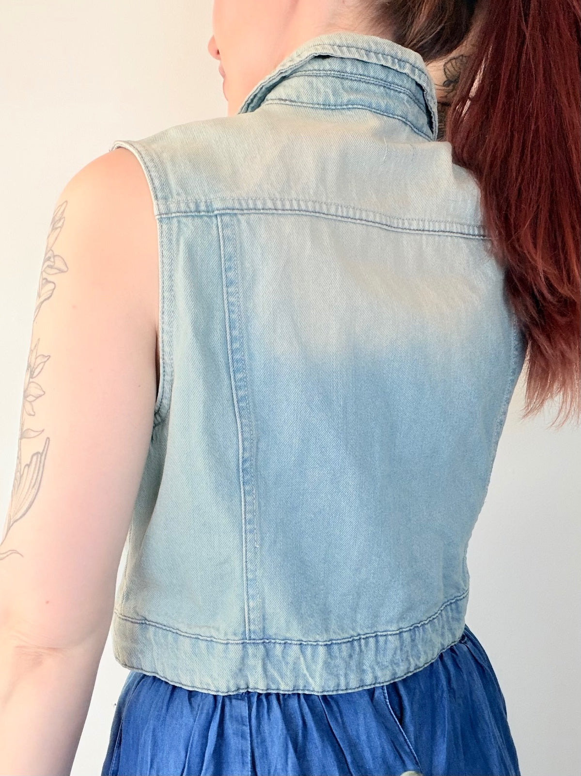 Light Blue Denim Sleeveless Vest Jacket Size M 10 to 12