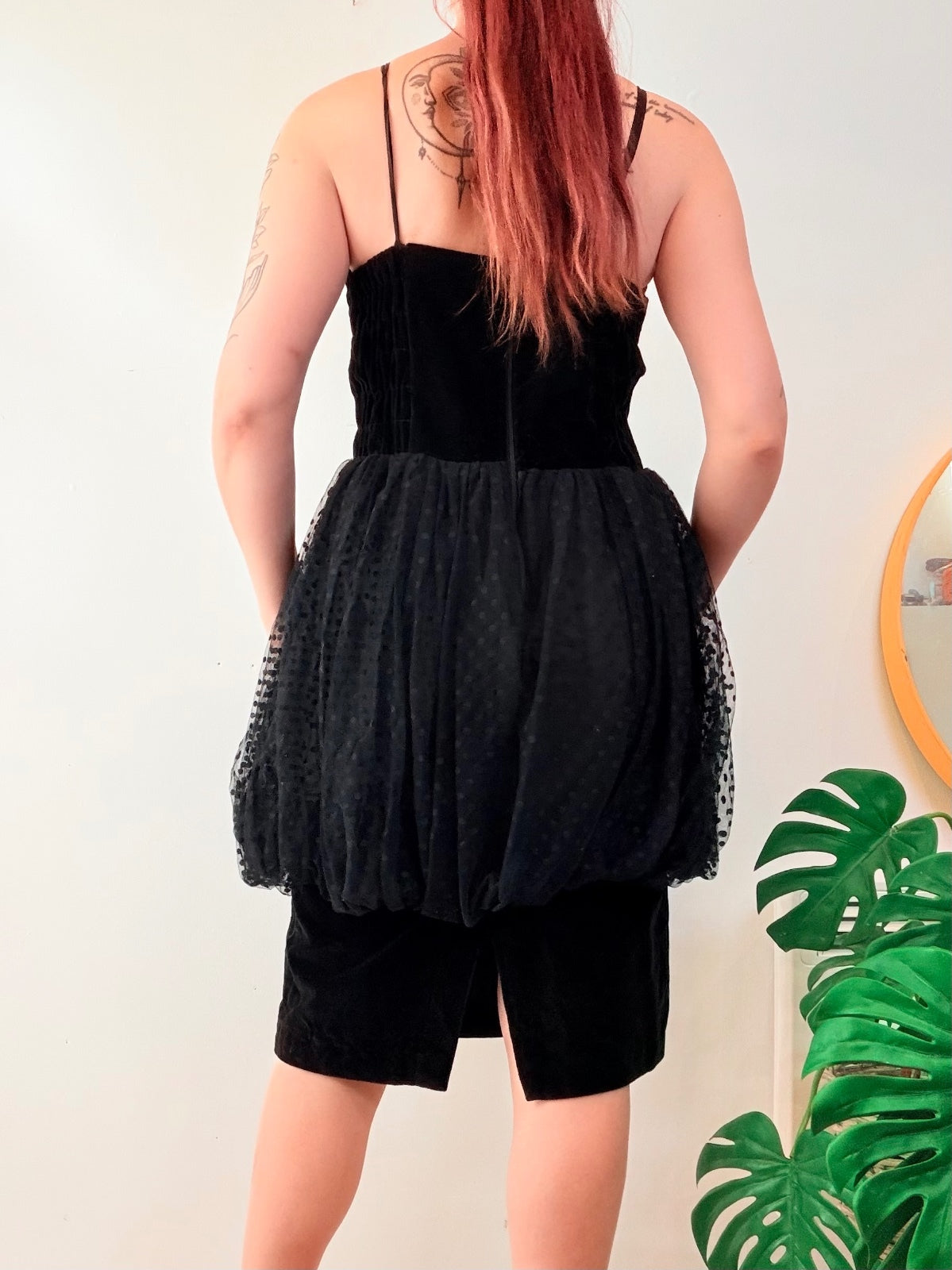 Vintage 1980s Party Dress Black Velvet and Tulle Retro Bubble Dress Size 14